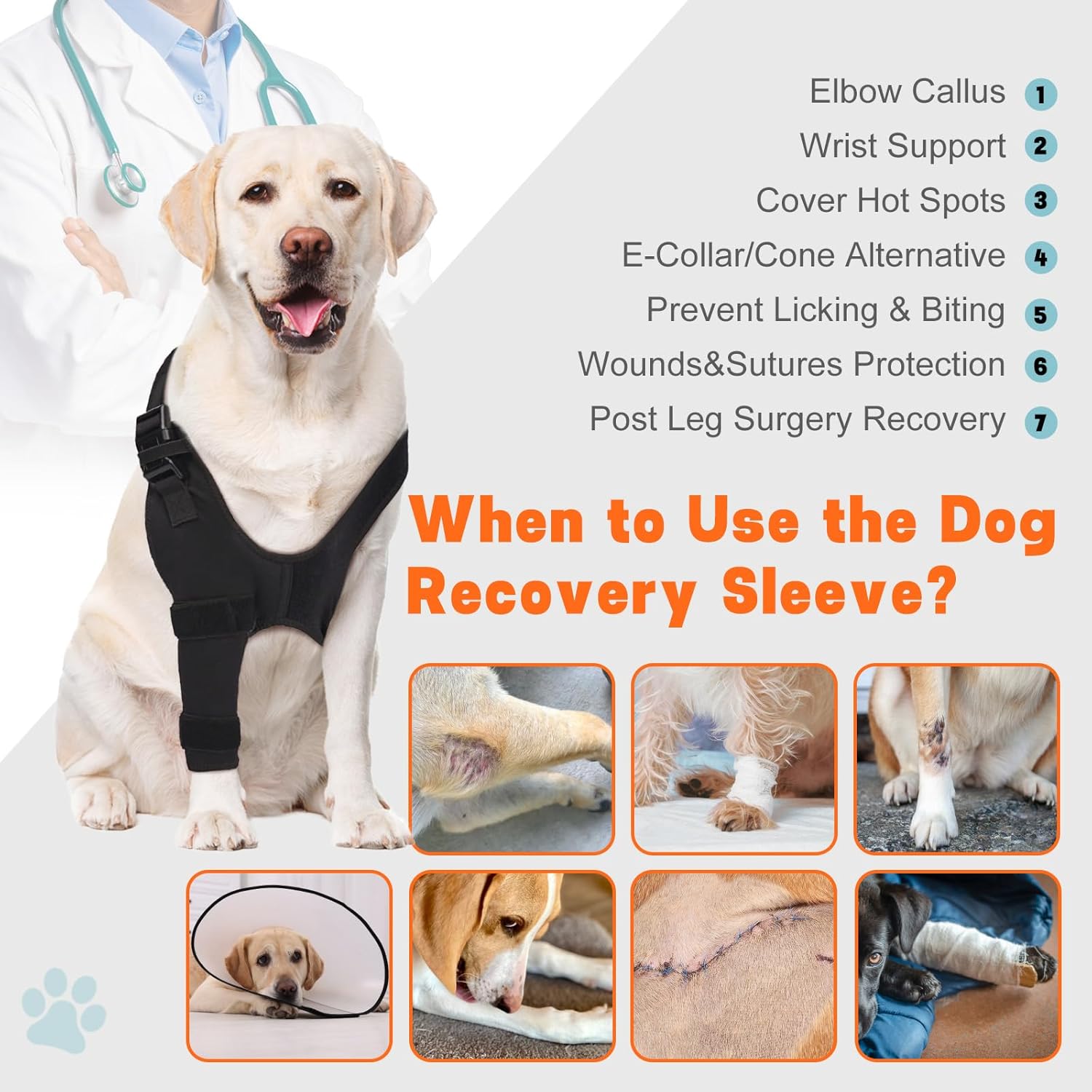 Dog Elbow Protector Brace Sleeve for Arthritis Pressure Sores Dysplasia Calluses– Breathable Adjustable Dog Front Leg Sleeve Anti-Licking for Post-Surgery Care Recovery(Right Leg, L) - Image 7