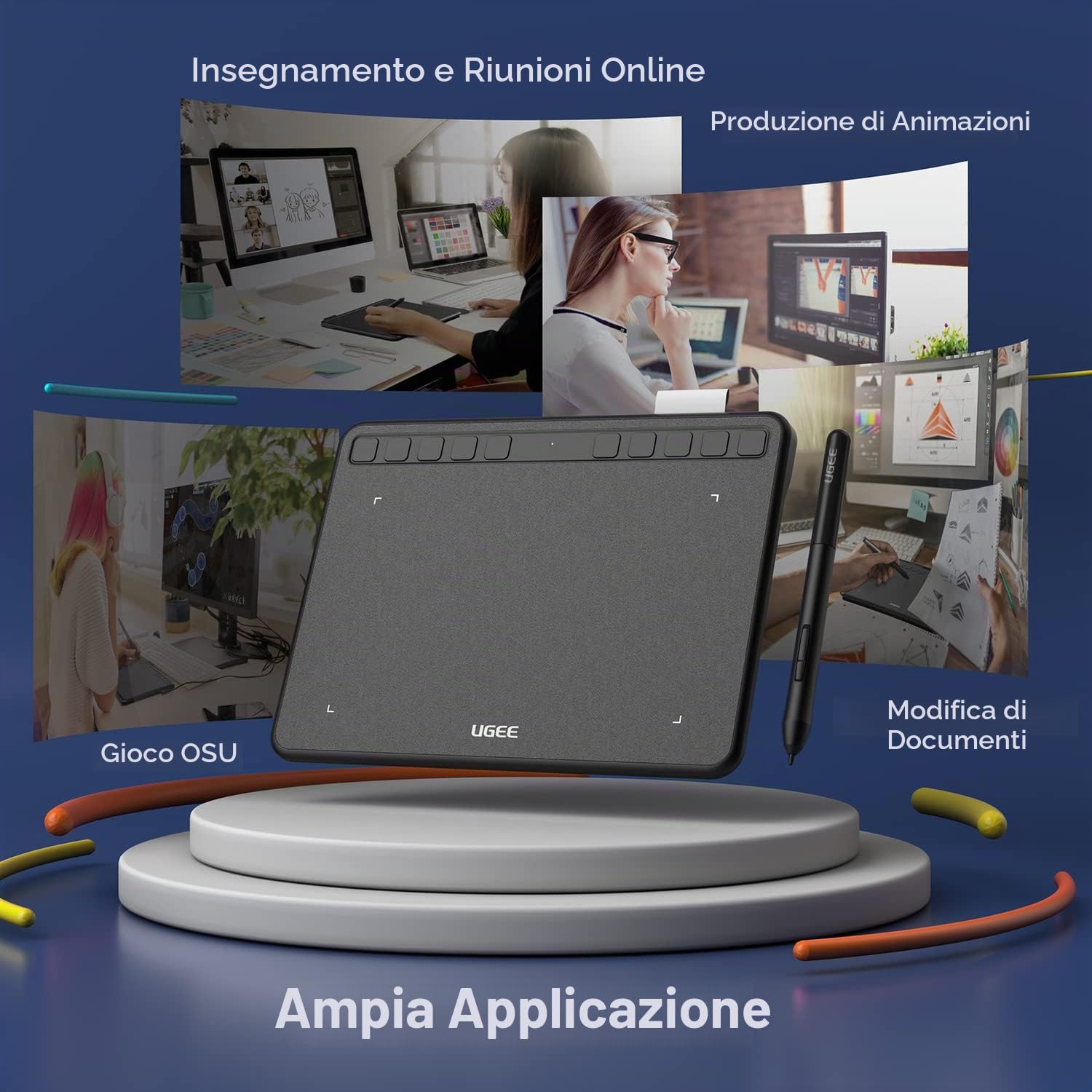Tavoletta grafica UGEE S640 Tavoletta grafica ultrasottile digitale con funzione di inclinazione dello stilo senza batteria Sensibilità alla pressione 8192 Supporto Windows/Mac/Linux/Android