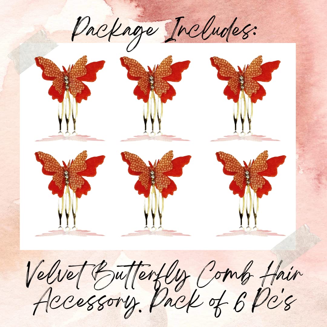 Hair Flare Velvet Butterfly Hair Pin/Comb Slide Designed Hairpin/Side Juda pin/Bridal Hair Accessories- 2462, Orange, Pack of 6 3