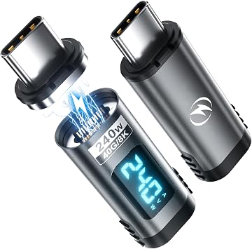 Digital Display USB C Magnetic Adapter PD240W 24Pin2 Pack with Voltage Current Power LED Display, Type C Power Meter Tester Straight USBC 4 40Gbps 8K 60Hz for Thunderbolt 3/4, MacBook Pro/Air