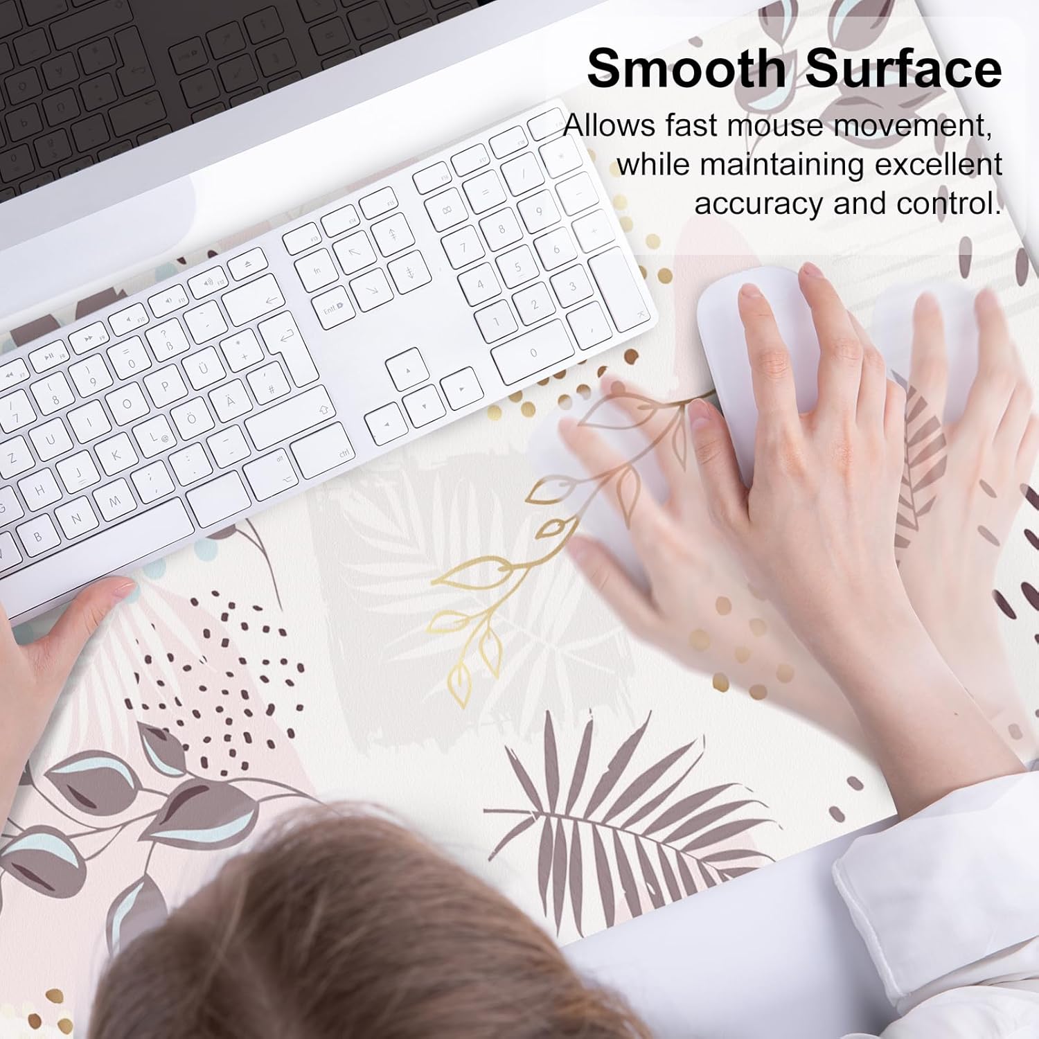 QIYI Large Mouse Pad, Extended Desk Mat for Desktop, PU Leather Waterproof Gaming Mousepad, Computer Desk Accessories Protector Writing Pads for School Office Home 31.5" x 15.7" - Abstract Leaves - Image 5