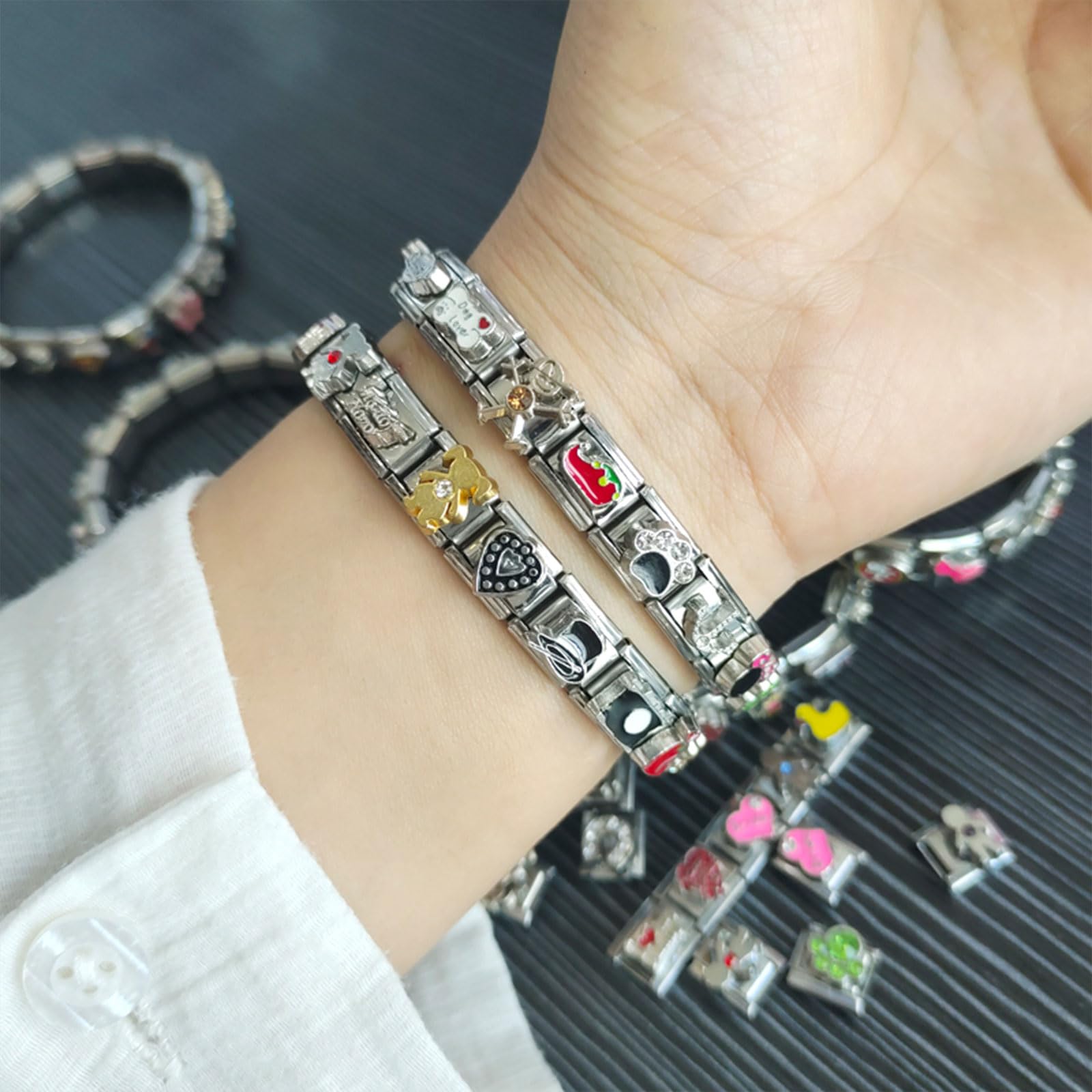 100 Stück modische italienische Armband Modularglieder aus Edelstahl, Handkettenmodule, Schmuckkomponenten für Männer und Frauen, personalisierte Armbandkomponenten