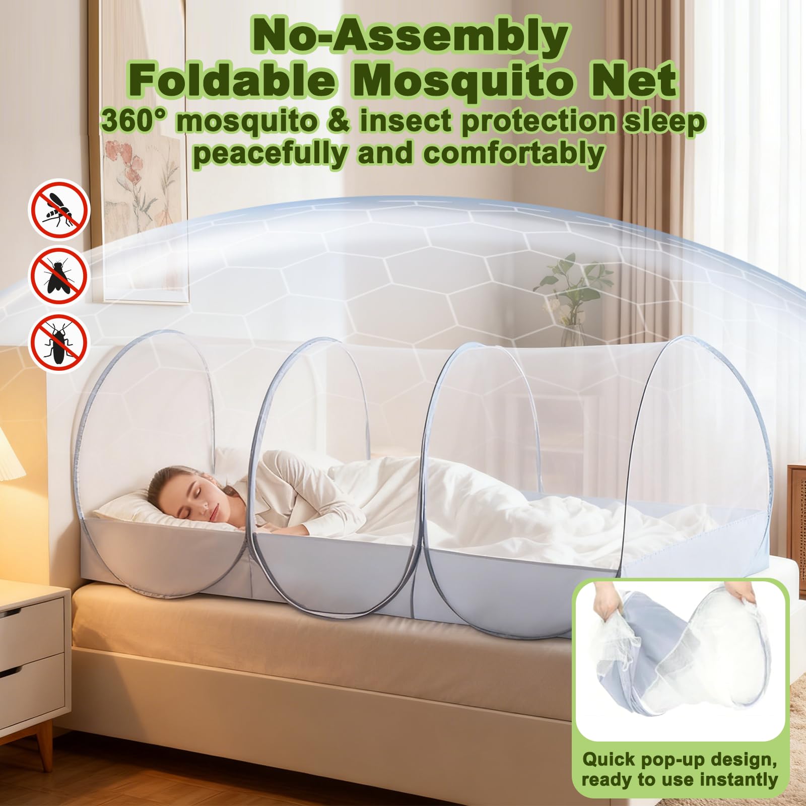 Folding Mosquito Net, 190x90x35cm Pop Up Bed Canopy with Storage Bag, Easy Fold Insect Screen for Single Bed or Indoor Outdoor - Image 3