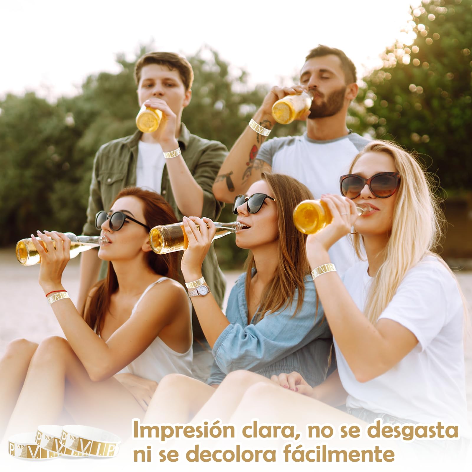 400 Piezas Pulseras Papel VIP para Eventos, Pulseras Impermeables Pulseras VIP para Fiestas Conciertos, Pulseras de Entrada para Discotecas Doradas Pulseras Vip para Parques de Atracciones