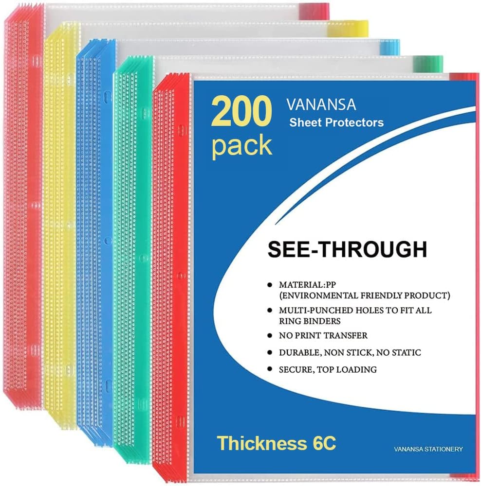 VANANSA 200 Count Sheet Protectors ,Page Protectors with 3 Ring Binder, 9.2 x 12