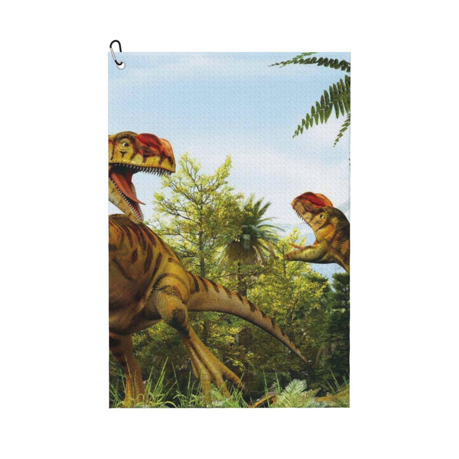 Oudrspo s of Two Dinosaurs Microfiber Golf Towel with Carabiner Clip, 16x24 Inch Absorbent Waffle Weave Towel for Golf Bags