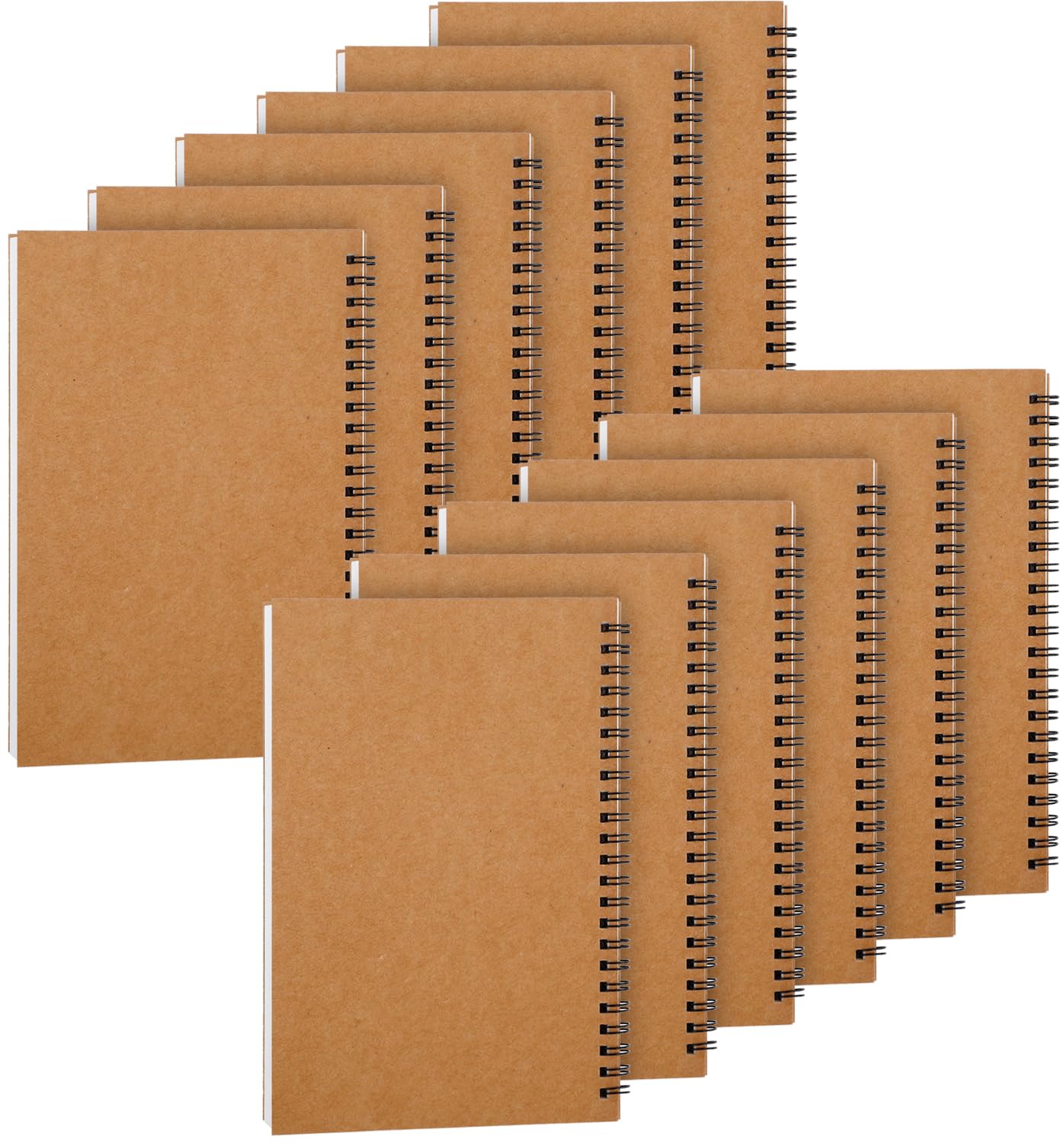 Paquete de 12 cuadernos en espiral A5, tapa blanda marrón, cuaderno sin forro para escribir, dibujar, bocetos, diario en blanco con 50 hojas/100 páginas, 8.3 x 5.8 pulgadas