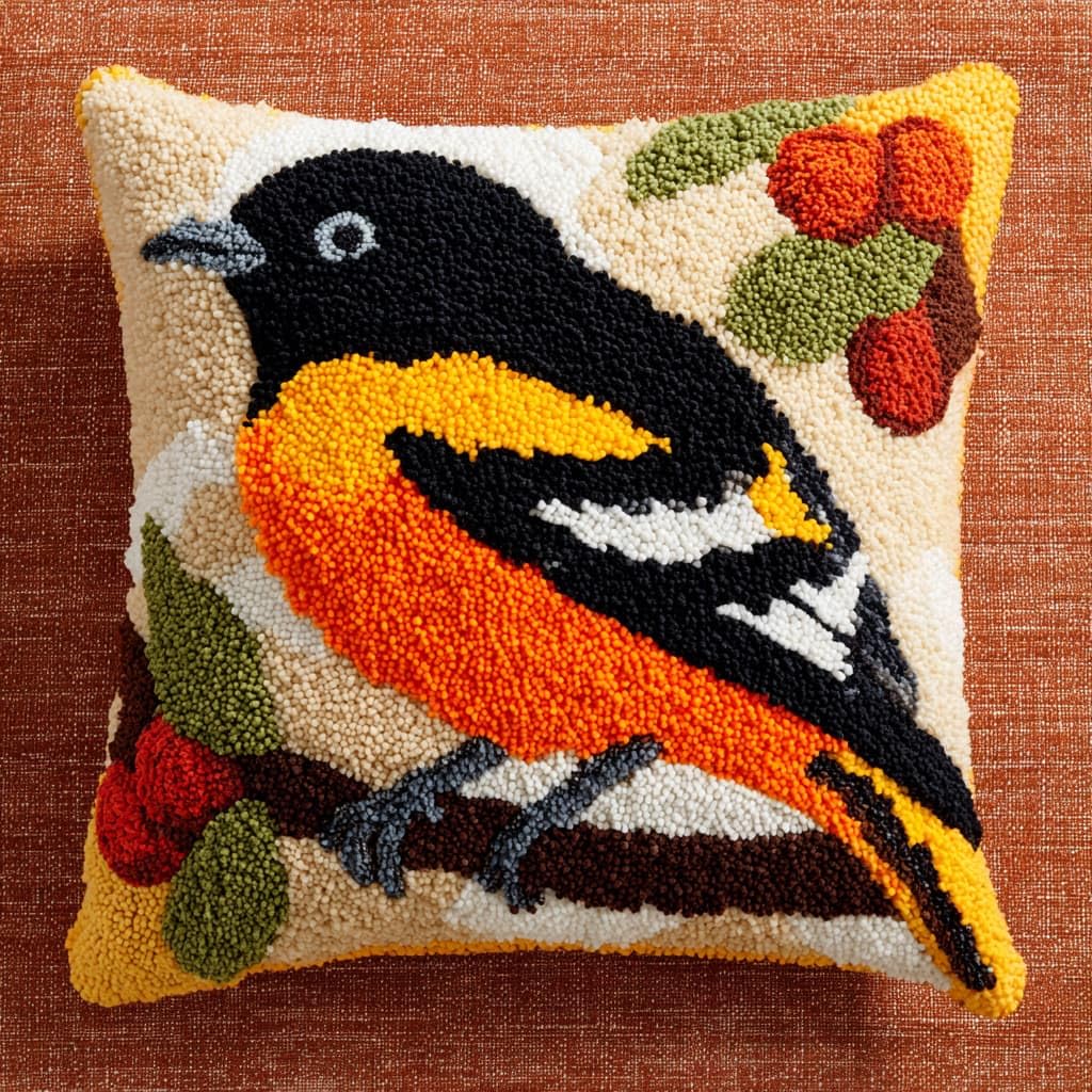 Taxpy Latch Hook Pillow Case Kits, Birds on the Branches Embroidery Kits DIY Pillow Cushion Cover Latch Hook Cushion Kit,17x17inch