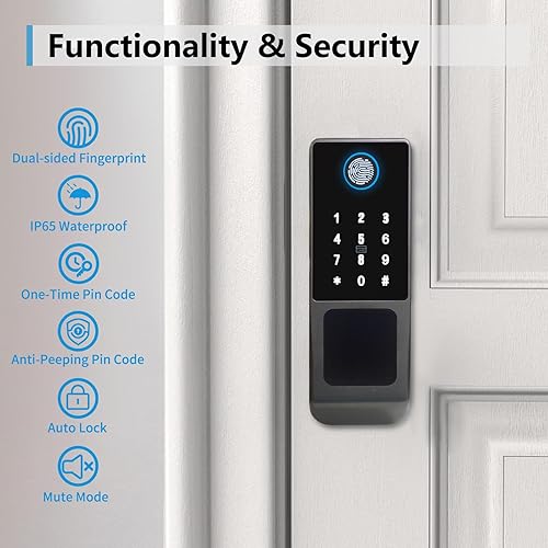 Miniatura 5 de EIYSIE Cerradura de puerta inteligente WiFi, cerradura de huellas dactilares de doble cara, cerradura de puerta de entrada sin llave con teclado,