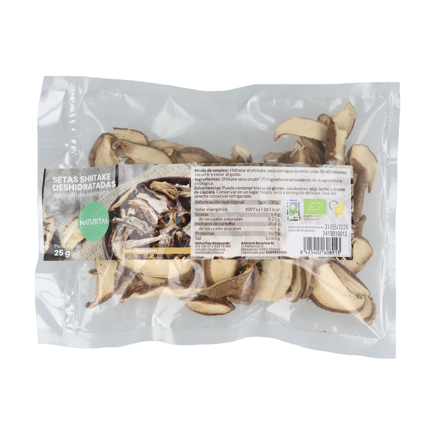 Setas shiitake deshidratadas BIO | 25 g | Naturitas Essentials | Shiitake deshidratado Bio | Apto para sopas, salteados y caldos | Setas y Algas Deshidratadas