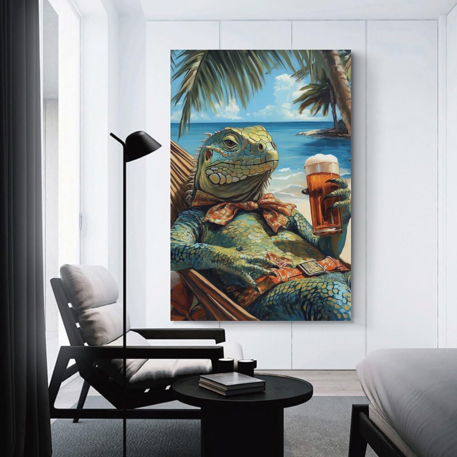 Junmoney Unframe-Style-7-1 Canvas Wall Decor Iguana Beach Chill, 24X36inch(60X90cm), For Lounge Decor, Bedroom Walls Or Flats, Eye Catching Artwork For Blank Walls