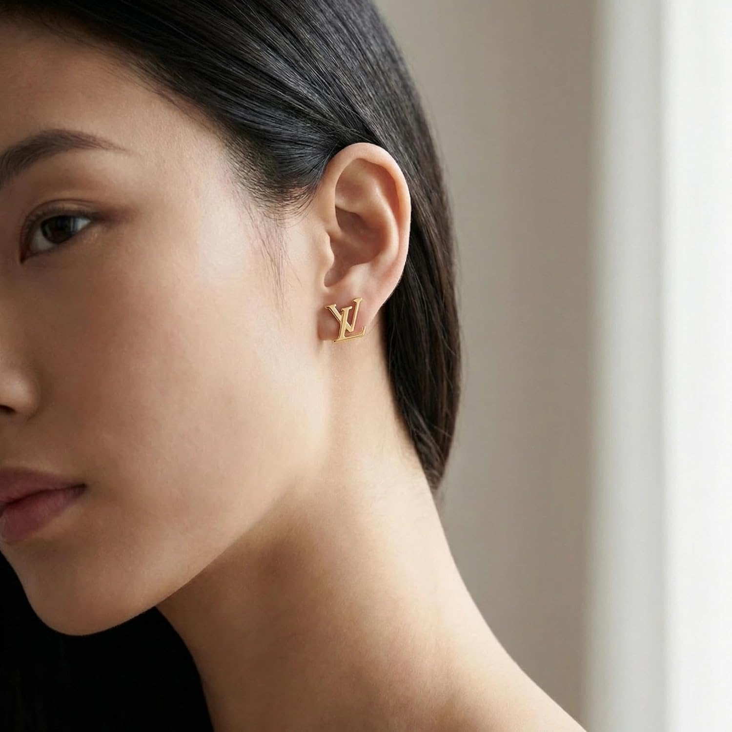 Gold-Tone Double Letter Logo Stud Earrings for Women - Fashion Statement Jewelry - Image 5