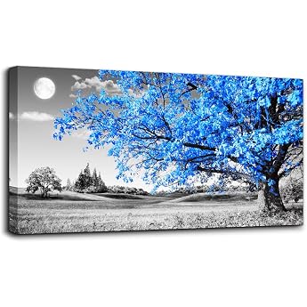 hyidecorart Pictures, Tree Blue, Natural Trees Canvas Pictures, 1-Piece Wall Pictures Living Room, Vintage Luck Tree Art Prin