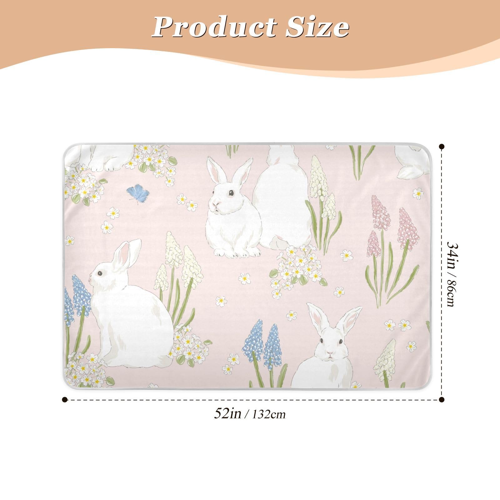 Cute Bunny with Hyacinth and Butterfly Washable Bed Pads 34