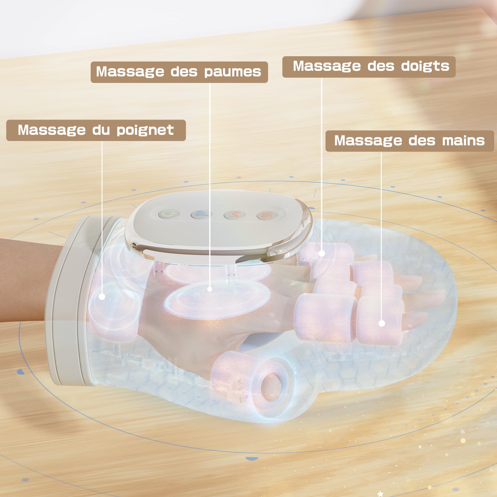 Masseur Électrique pour les Mains, Chauffage et Fonction de Pression Airbag, 3 Modes, 5 Intensités, Cadeau pour les Hommes et les Femmes, Soulage la Fatigue des Mains