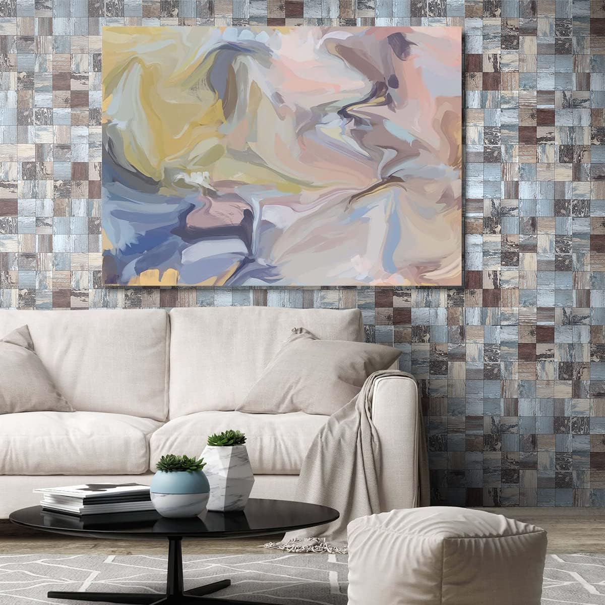 Peel and Stick Tiles (AC Distressed Blue, 3.5MM Thick 12"x12" 5pc/Pack) Vinly for Kitchen Decor DIY, Vintage Toned Mosaic Pattern, for Fireplace, Laundry Table, Bathroom Car Camper