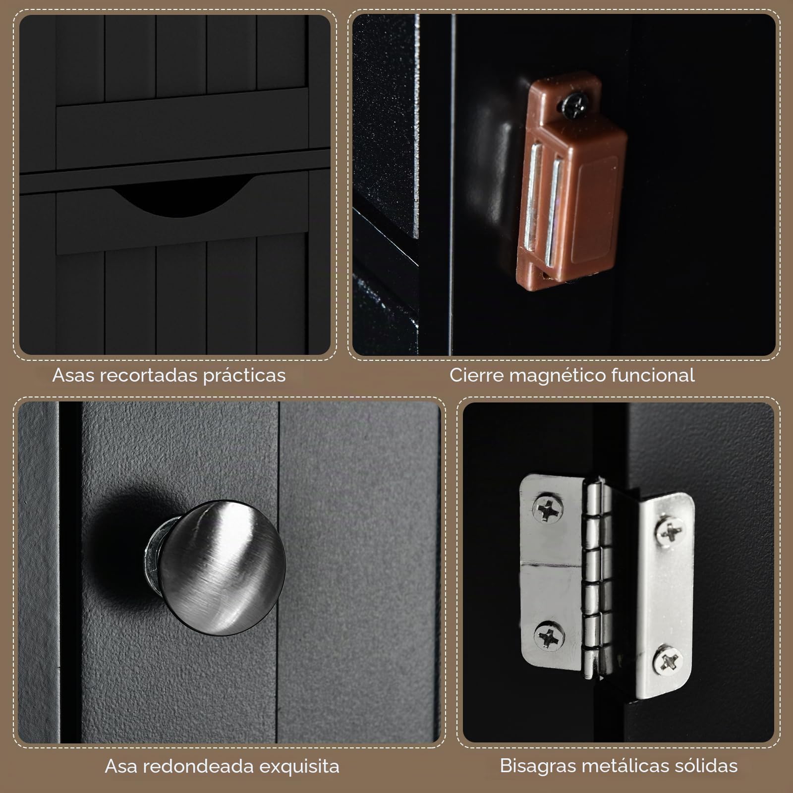 GOPLUS - Mueble de baño con 3 cajones, armario de almacenamiento con puerta magnética, antirrobos y estante ajustable, 58 x 28 x 81 cm, color negro
