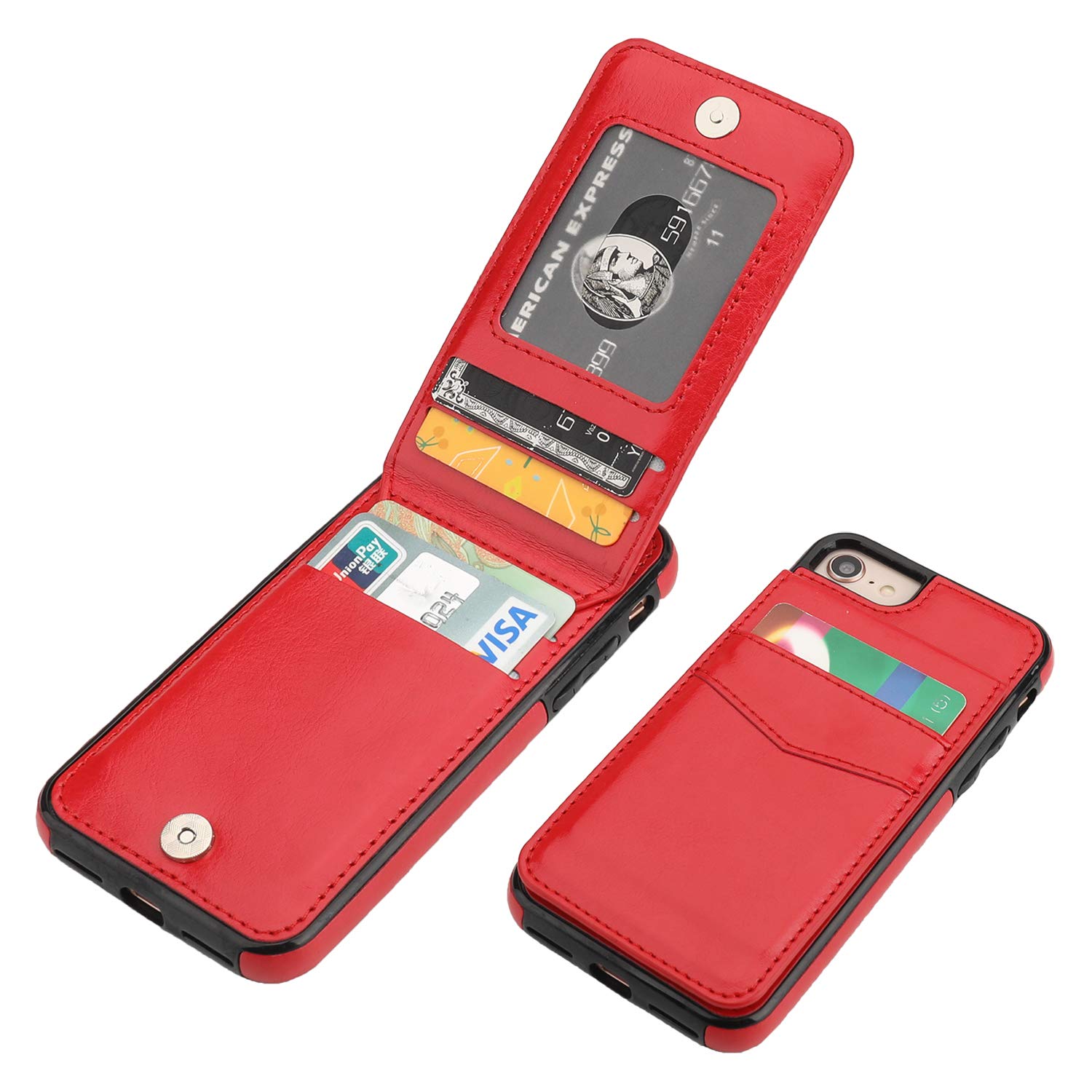 for iPhone SE iPhone 7/8 Case Wallet with Credit Card Holder, Premium Leather Magnetic Clasp Kickstand Heavy Duty Protective Cover for iPhone 7/8/SE 4.7 Inch(Red)
