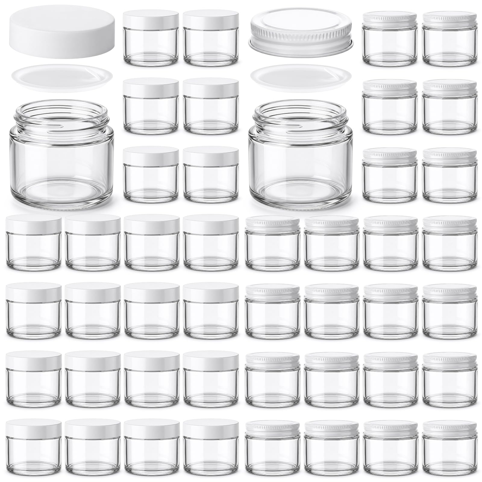 48 Pcs 2 oz Glass Jars with Lids, Empty Cosmetic Jars, Clear