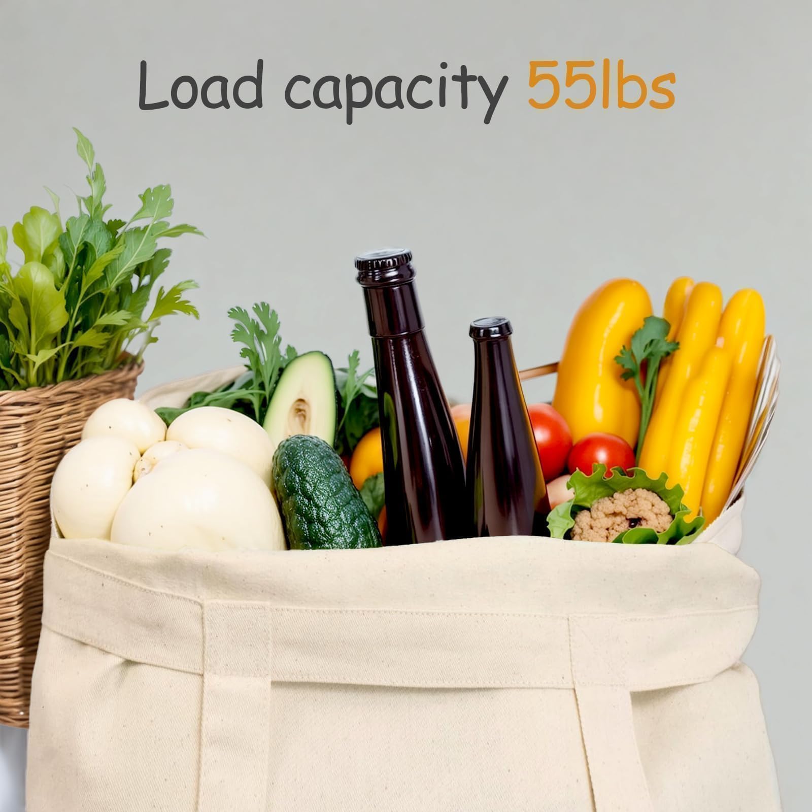 MOLOVA Large 14x15 Premium Canvas Tote Bags,Load 55lbs,Reusable canvas bag made of 6oz of natural canvas with Handles for Gift-Giving,Work,DIY Projects,Shopping(1 Pack)