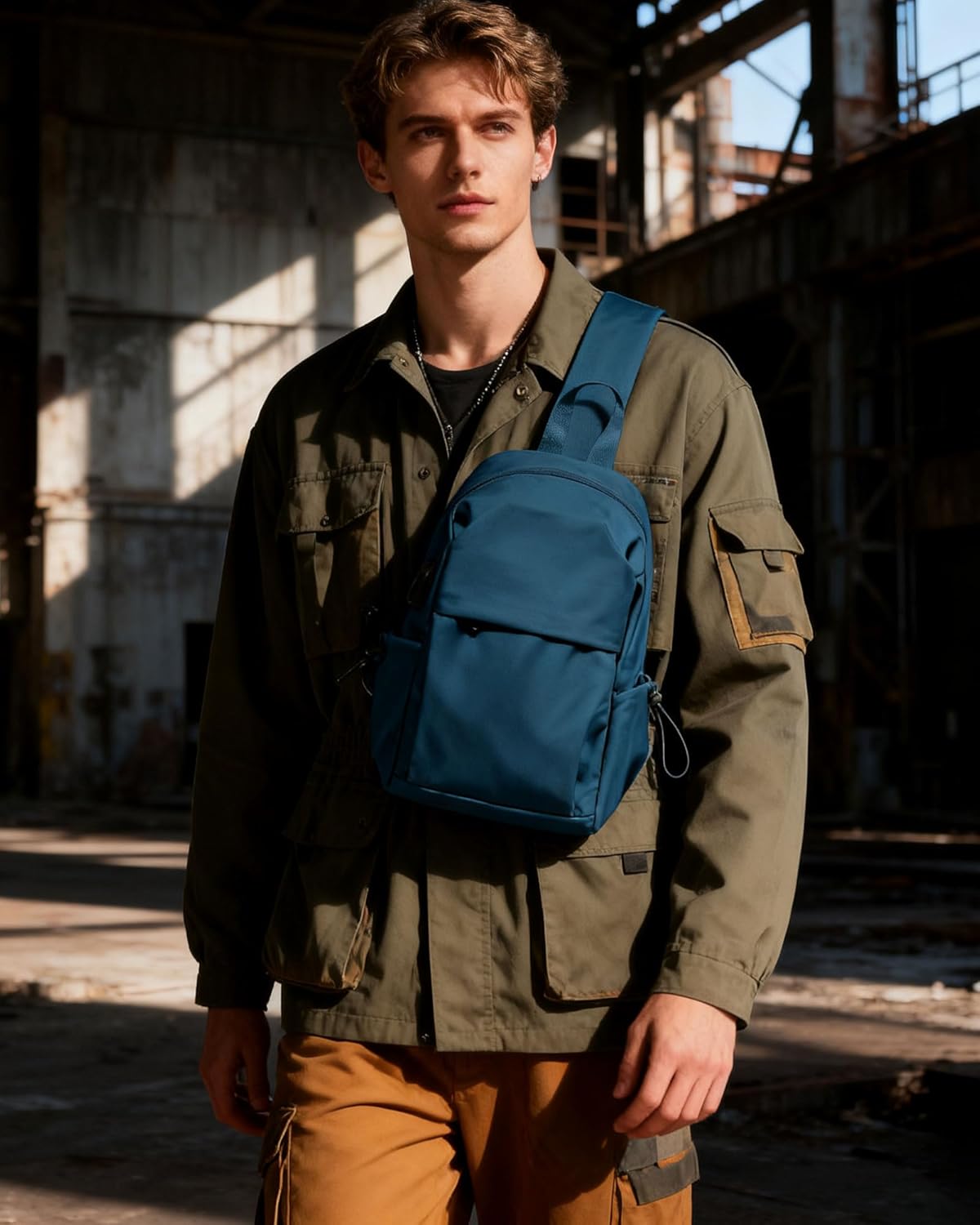 SEAFEW Blue Sling Crossbody Backpack Shoulder Messenger Bag for Men, Mini Anti Theft One Strap Motorcycle Backpack Sling Tactical Chest Bag for Travel Hiking Sport Gym - Image 2