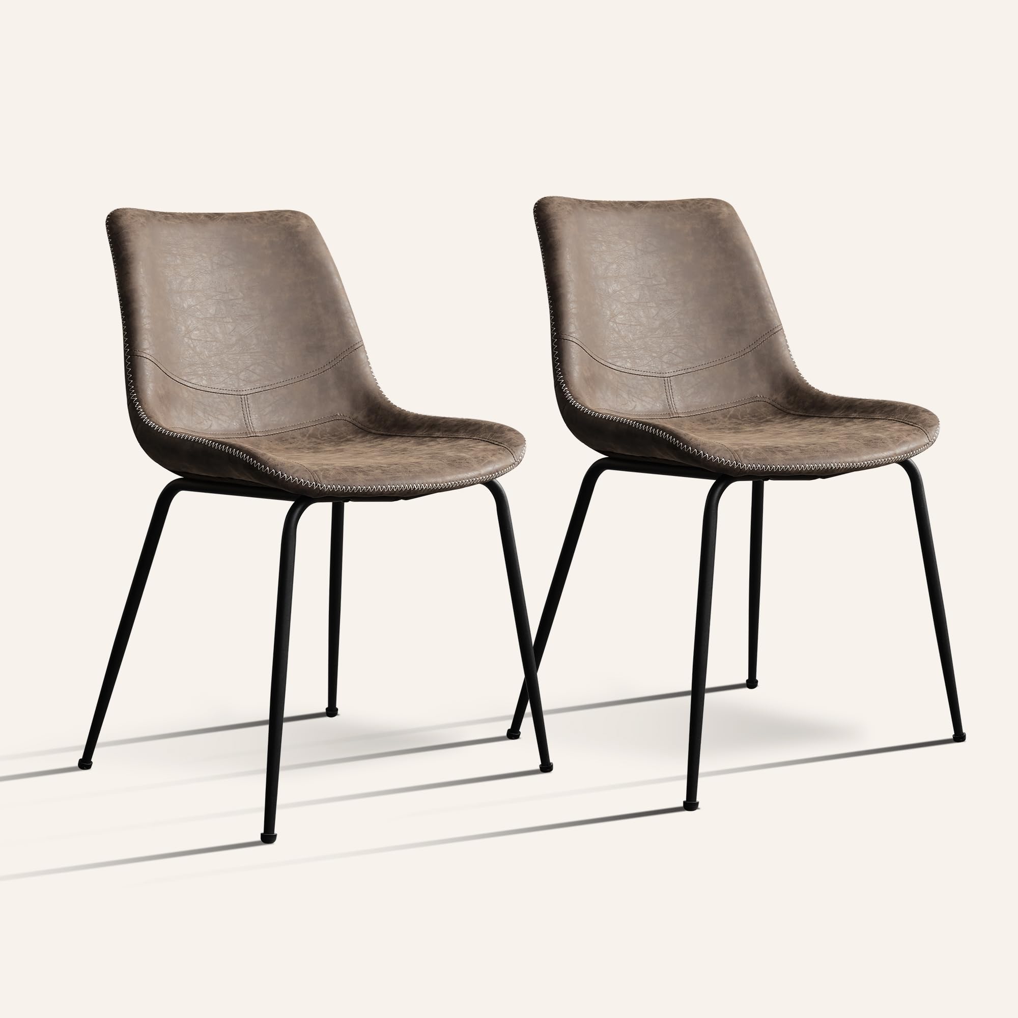 HOOLETE Faux Leather Dining Chairs Set of 2 with Black Metal Legs, Mid Century Modern Upholstered Armless Dining Chair, Comfortable Side Chair for Dining Room, Kitchen, Restaurants, Camel