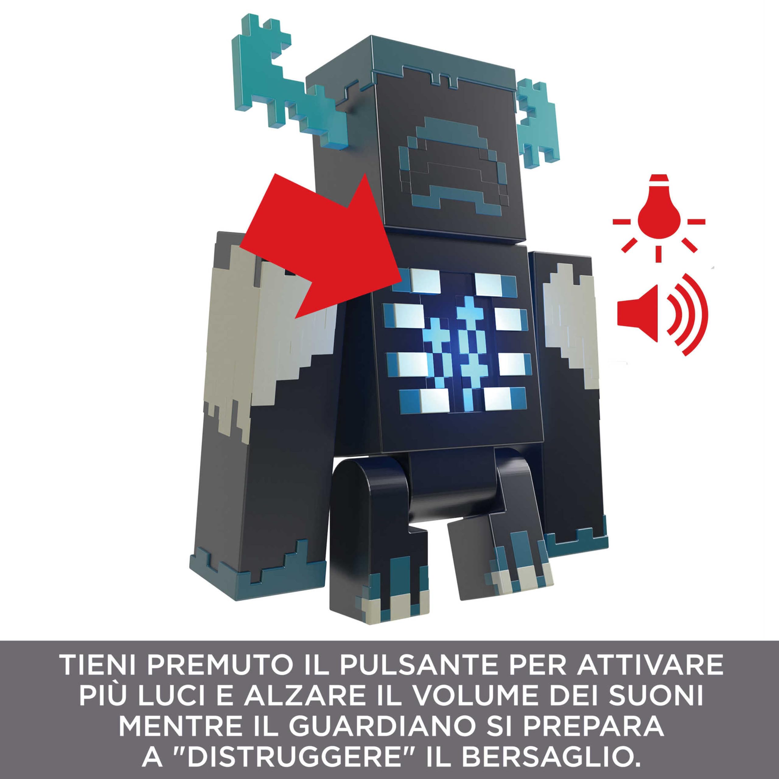 Mattel Minecraft Giocattoli - Action figure Guardiano con luci, suoni e accessori, giocattolo e regalo per bambini 6+ Anni, HHK89