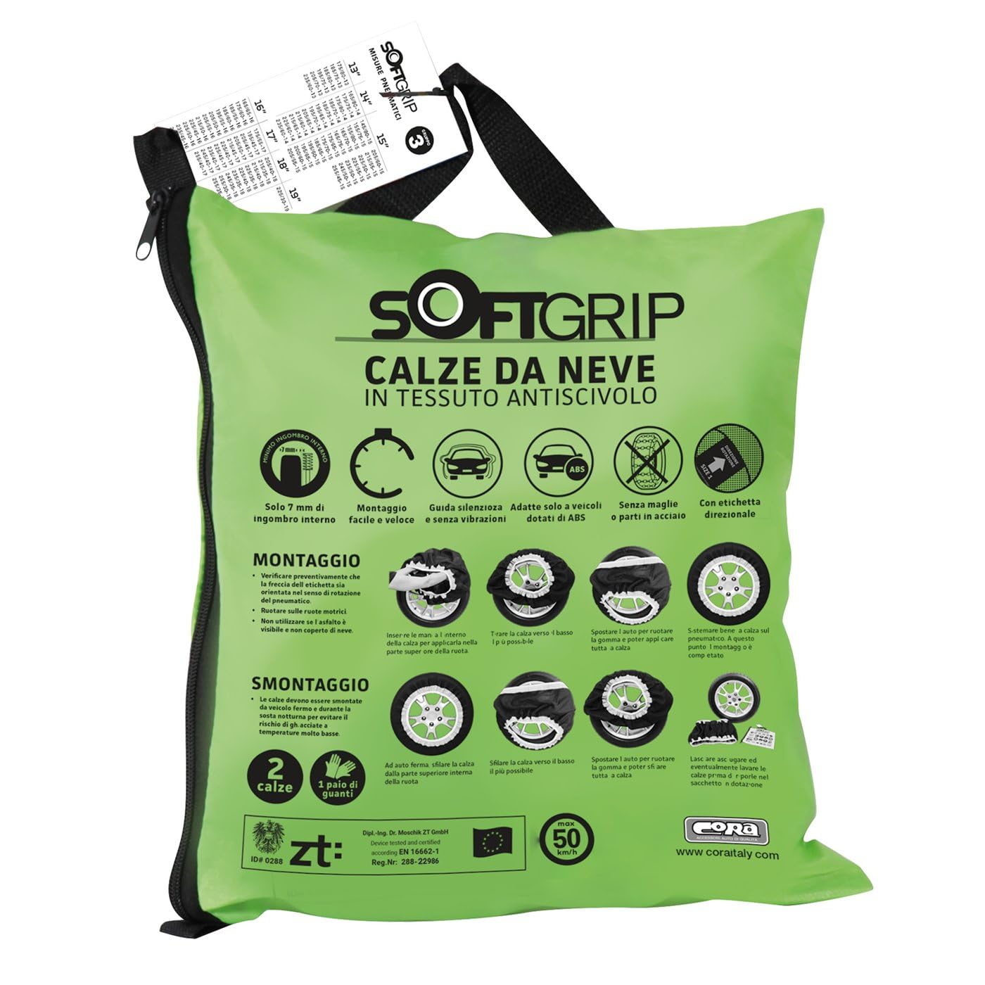 Calze da Neve in Tessuto Antiscivolo SOFTGRIP Omologate EN 16662-1 Misure per Tutti Gli Pneumatici Gruppo 5