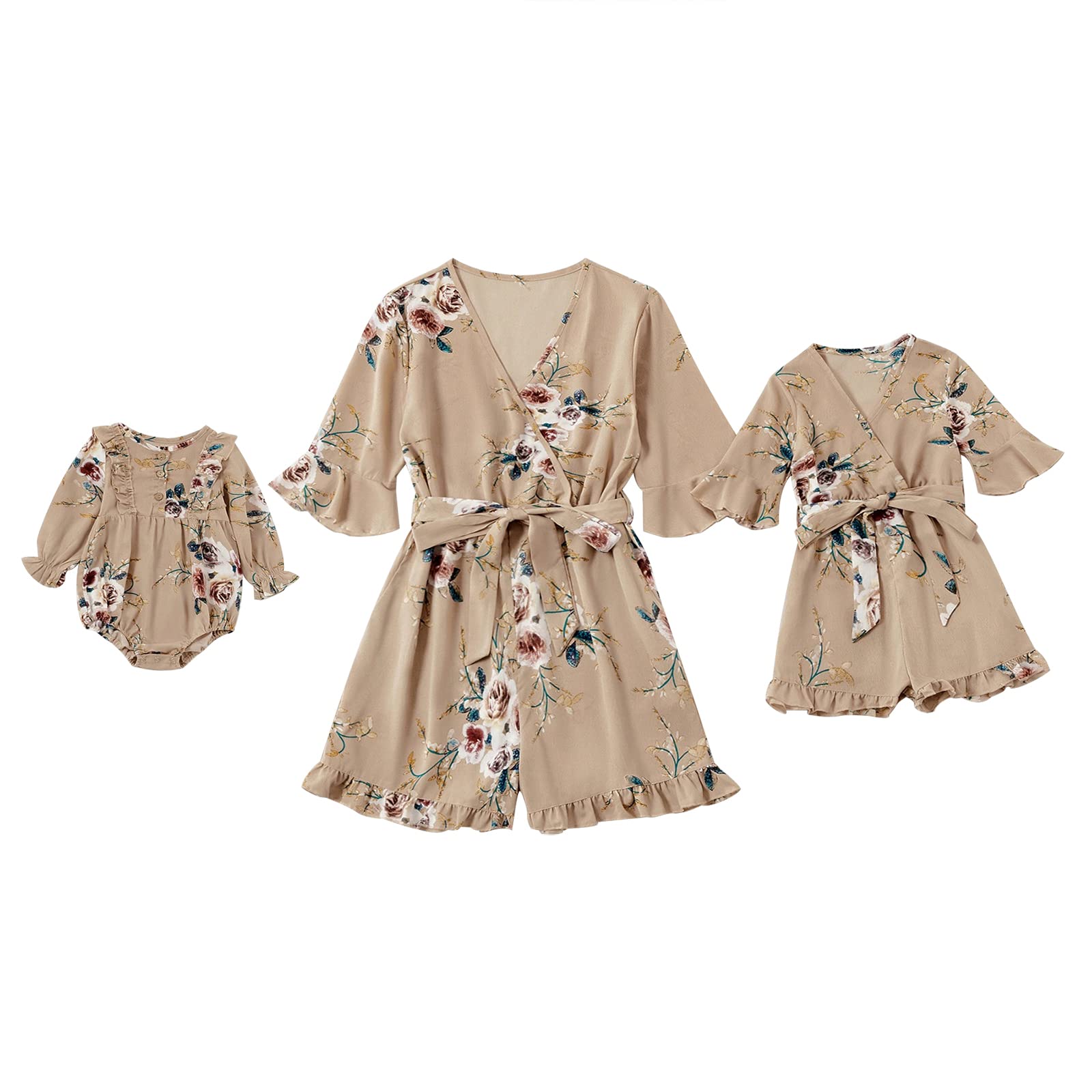 Mommy And Me Dresses Outfits Floral Sling Family Matching Jumpsuit