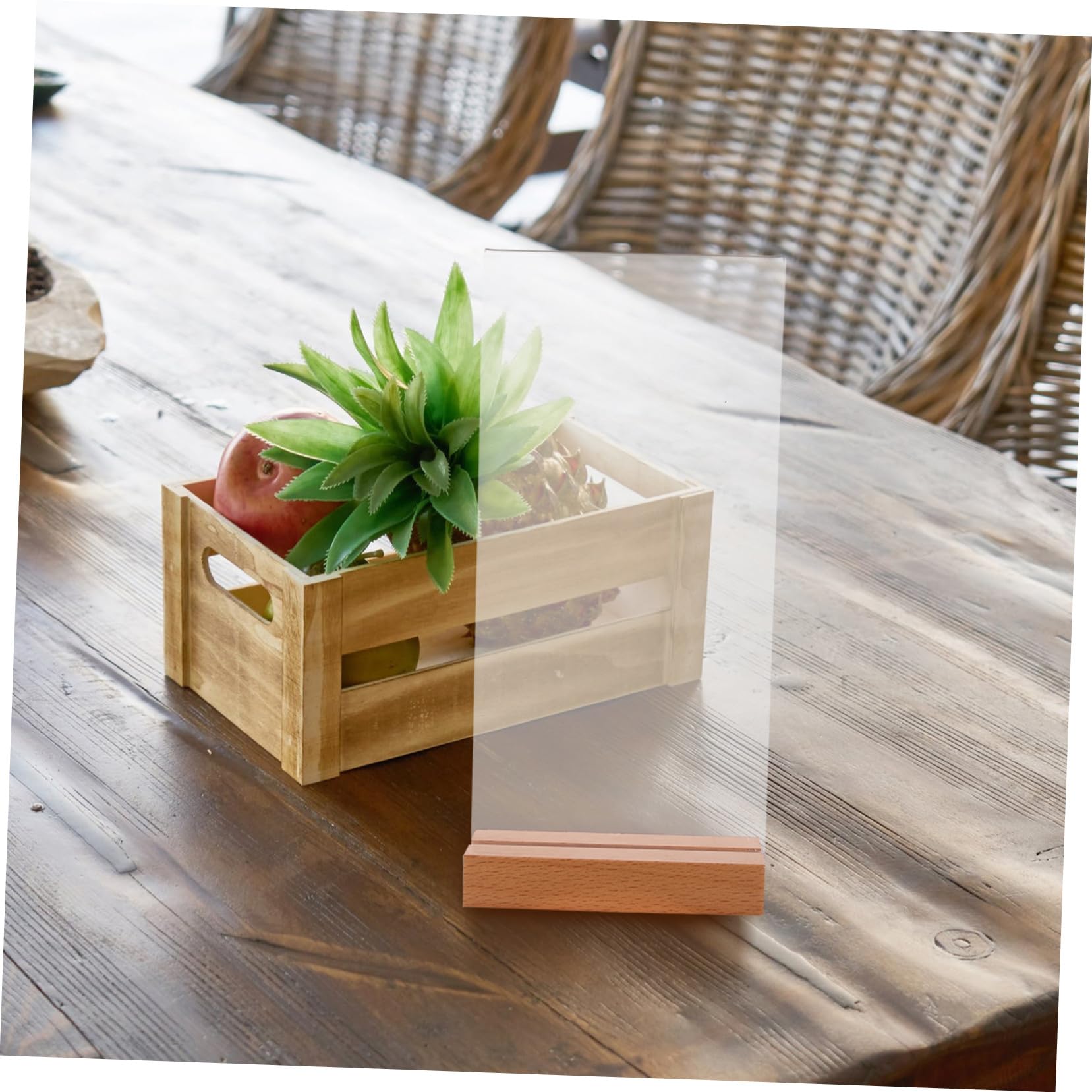 DOITOOL 5 piezas Soporte Acrílico Transparente con Base de Madera para Menú Expositor de Mesa Doble Cara Forma T Pack de Unidades para Restaurantes Bodas y Oficinas