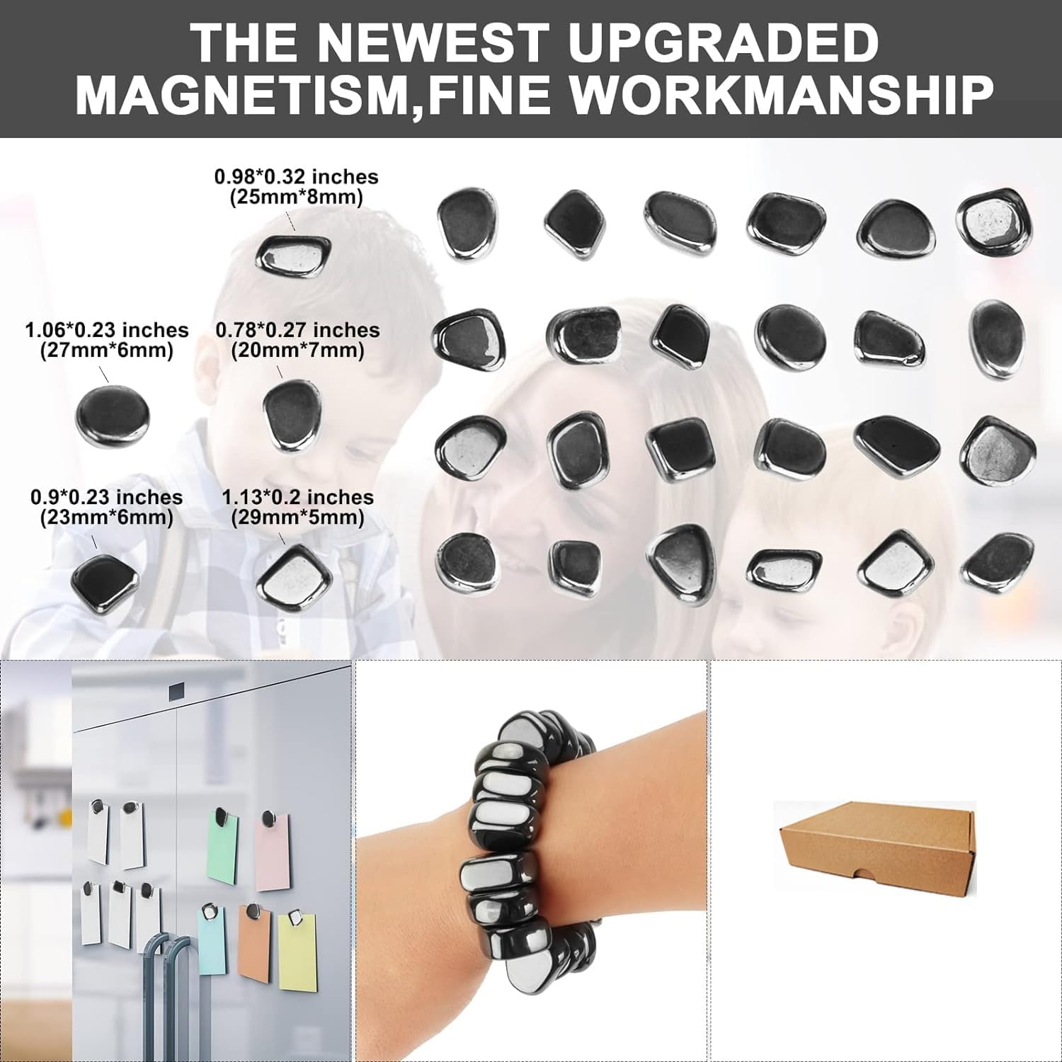 Amyang 24Pcs Hematite Magnetic Stones, Magnet Fidget Toys Stress Relief for Fridge Magnets, Office Magnets,Magnetic Chess Game Stones (black)