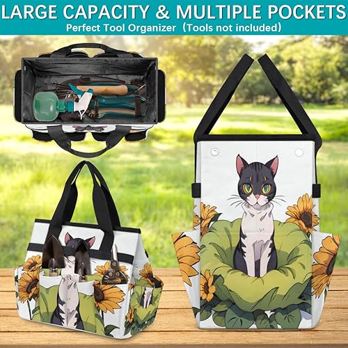 Miniatura 4 de Kitten Cat Sunflower Garden Tool Tote Bag for Women Men Gardening Tool Storage Bags with 10 Pockets Standable Garden Home Tool Kits Organizer for