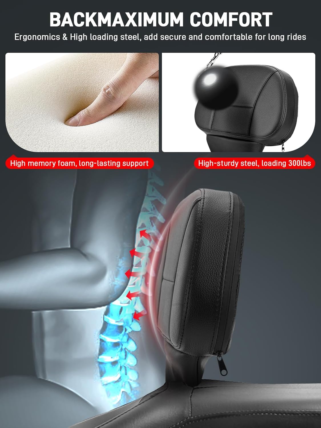 Driver Rider Backrest,1997-2024 Adjustable Driver Rider Backrest Black Motorcycle Backrest Fit for Harley Davidson Touring Road Glide Street Glide Road King Electra Glide