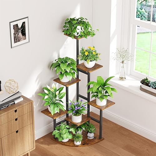 Miniatura 6 de Soporte de esquina para plantas de interior con luces de crecimiento, estante de plantas de 7 niveles para interiores, soportes de esquina de 43