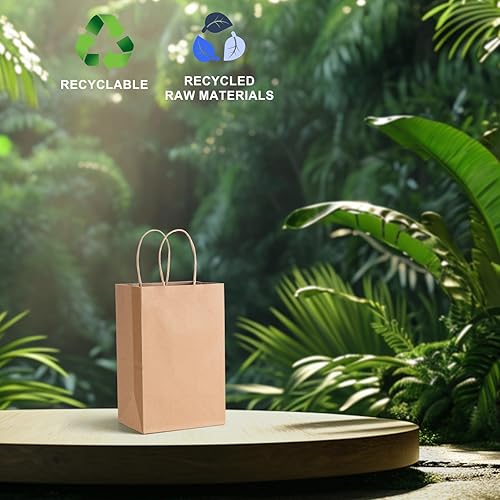 Miniatura 6 de Bolsas de regalo de papel de 5.25 x 3.75 x 8 pulgadas, 50 unidades, bolsas de papel kraft marrón para pequeñas empresas, bolsas de papel a granel