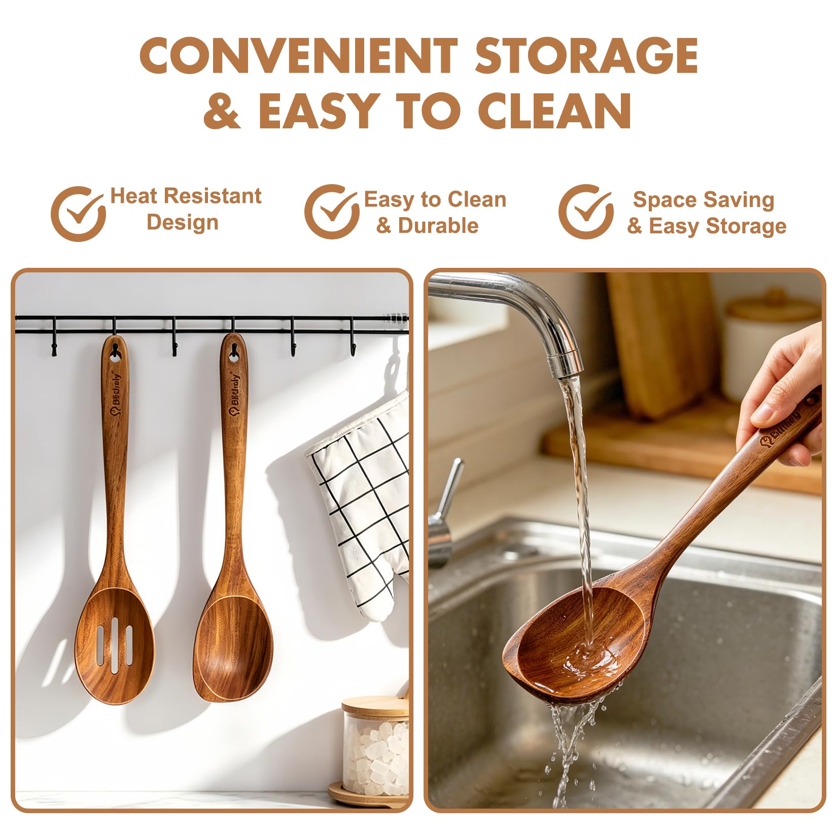 Holzlöffel zum Kochen, Ecklöffel und Schlitzlöffel, antihaftbeschichtet, glattes Holz-Kochlöffel-Set, hitzebeständige Holz-Kochutensilien zum Kochen, Servieren und Mischen, 2 Stück