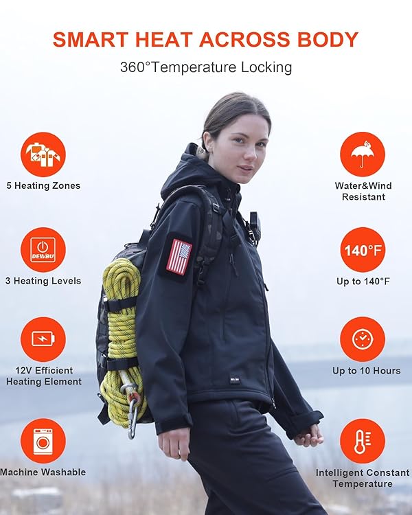 DEWBU Heated Jacket for Women with 12V Battery Pack Winter Outdoor Soft Shell Electric Heating Coat, Women's Black, L by DEWBU - Image 3