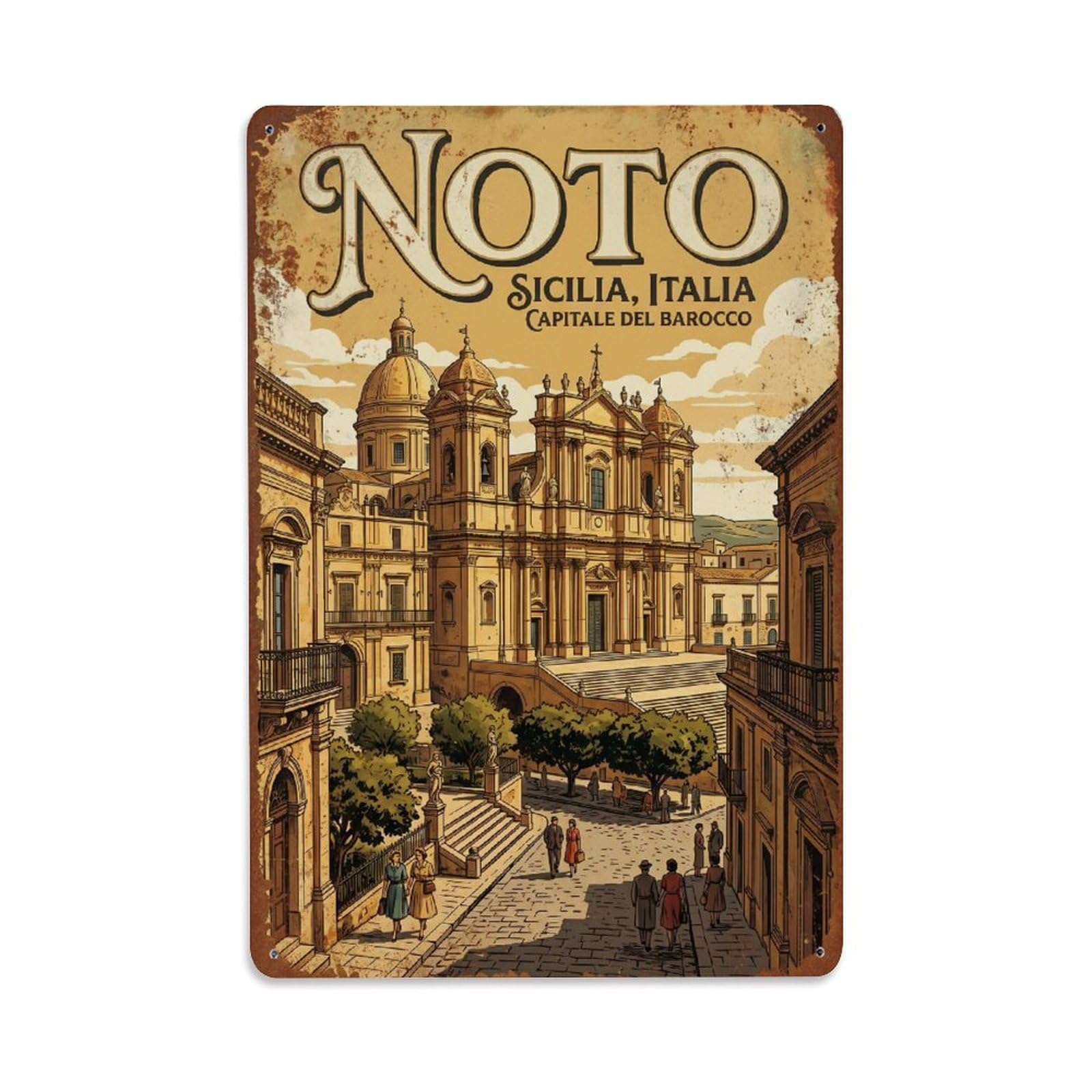 Vintage Travel Noto Sicily Italy Metal Tin Sign