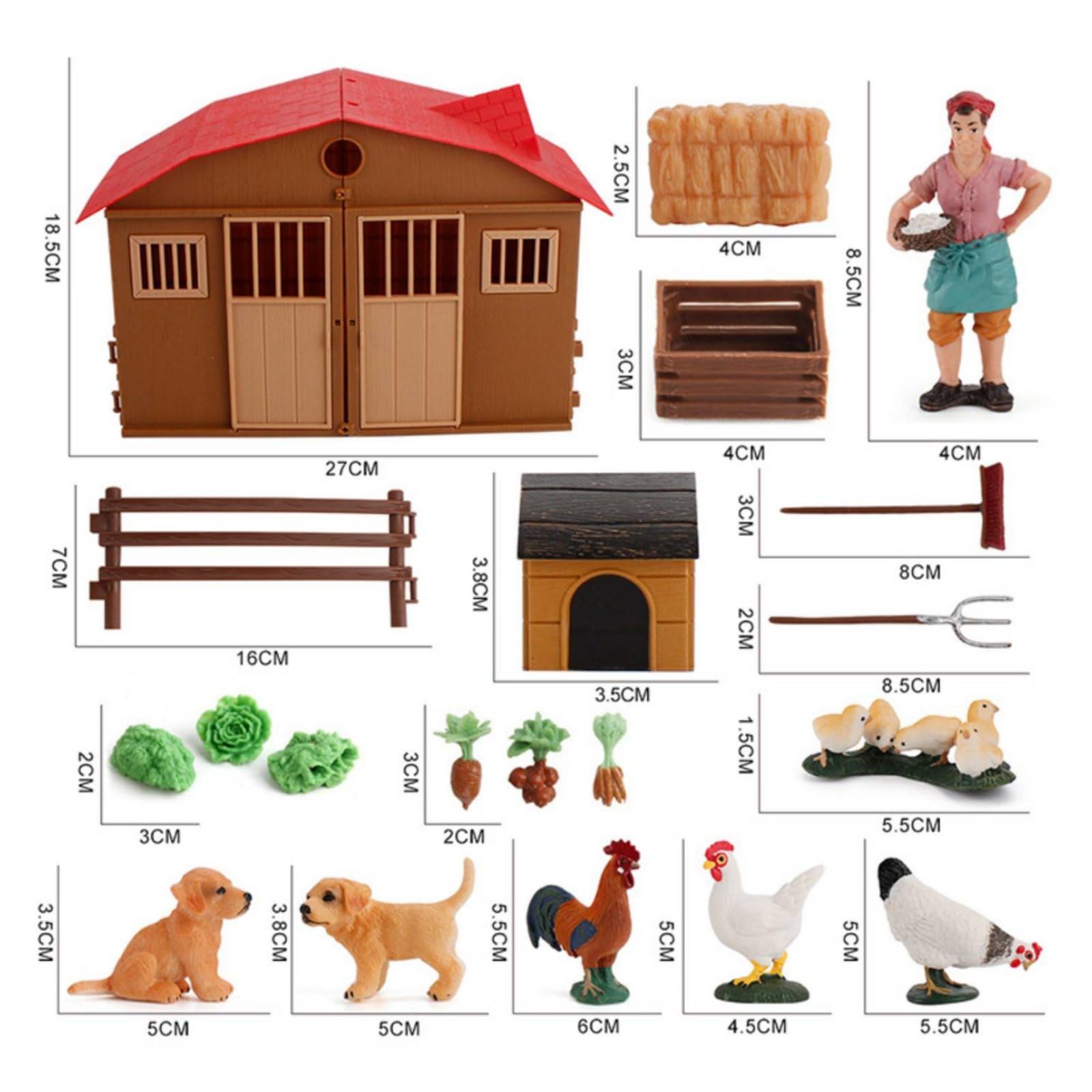 Bauernhof Spielset Bauernhofdiorama Tierfiguren Bauernhofscheune Zäune mit PVC Material für Lernspiel Rollenspiel Fantasiegeschichten Klassenzimmerdekoration Hobbylandschaft Geeignet