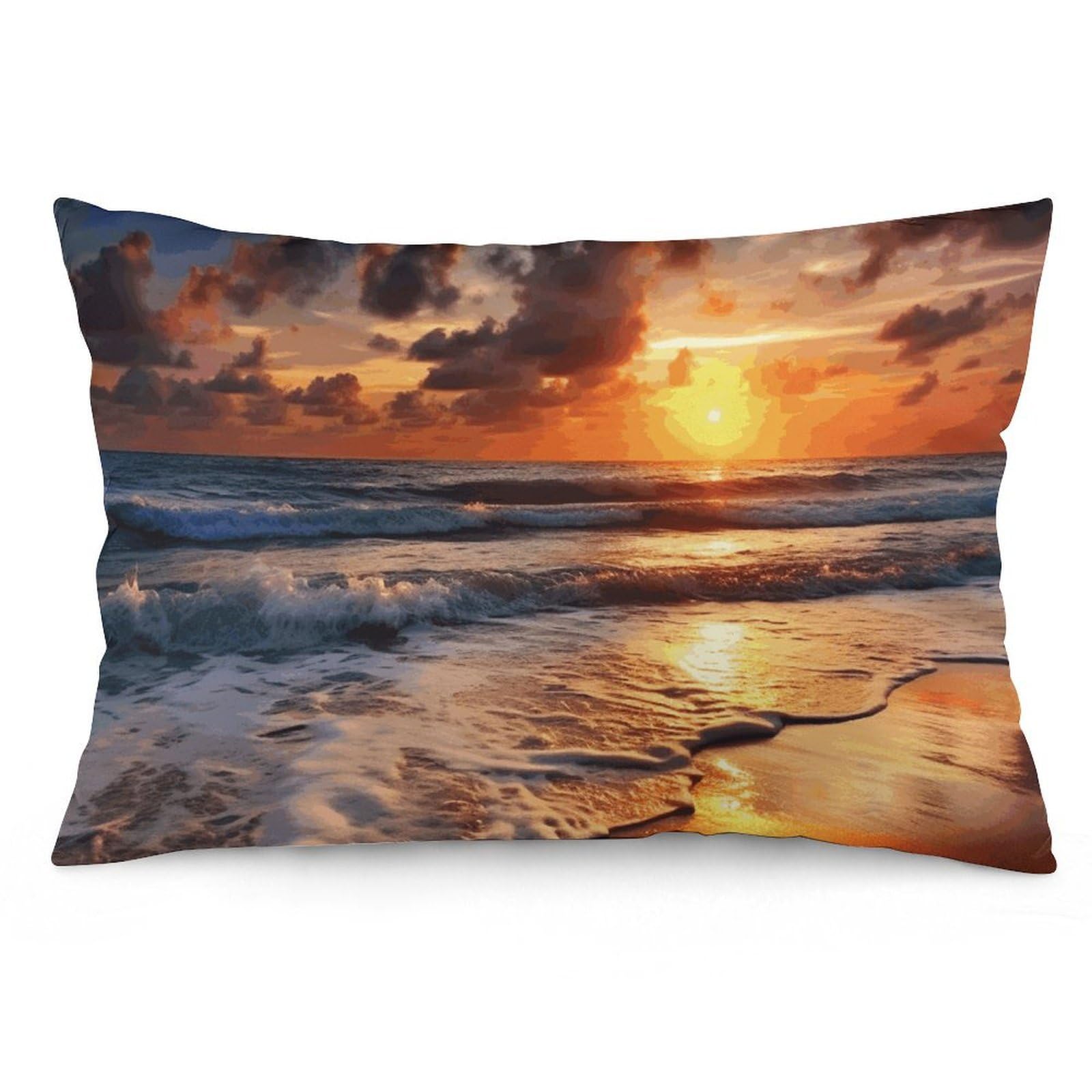 2 Pack Pillow Cases for Hair and Skin, Soft Breathable Pillow Case Covers with Hidden Zipper, Beach Sunrise Pillowcase 12 "x20 Pillow Covers for Sleeping Gift