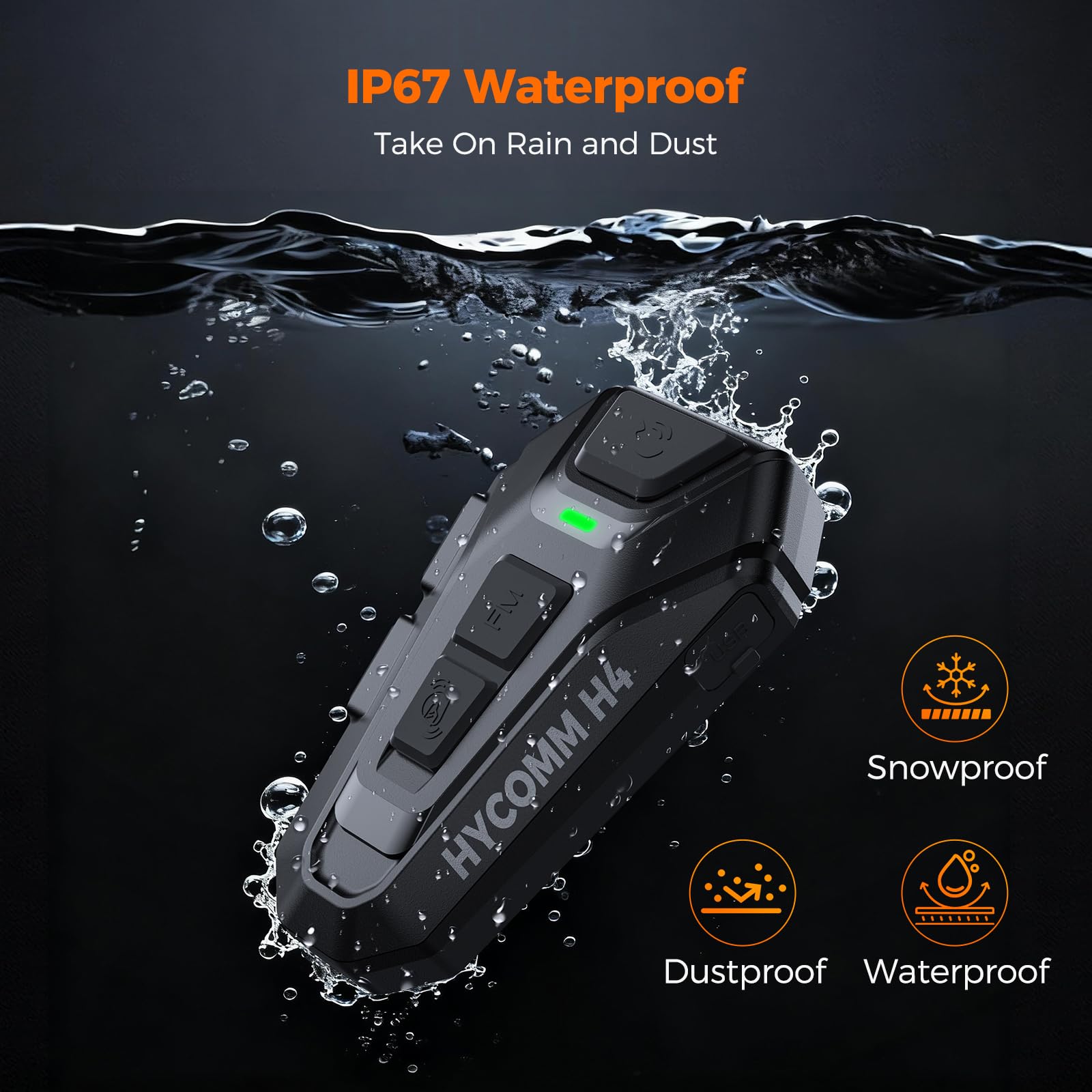 H4 Intercomunicador Casco Moto Bluetooth de 4 Vías con Alcance de hasta 2000 m, Audio Multitarea, Batería de 35 h, Cancelación de Ruido DSP, IP67 Impermeable, Radio FM, Pack de 2