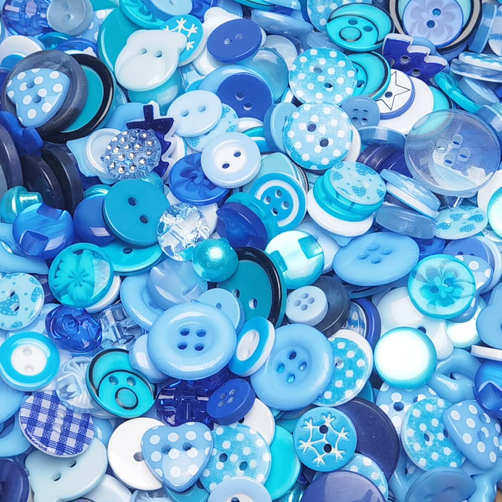 Chenkou Craft Random 100pcs Blue Plastic Buttons Small DIY Sewing Craft Accessory (Mix) (Blue)