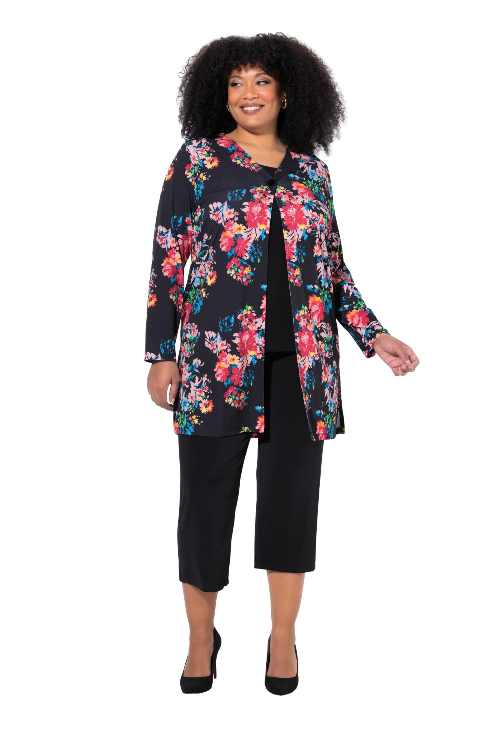 Ulla Popken Damen große Größen Übergrößen Plus Size Jerseyjacke, A-Linie, V-Ausschnitt, Langarm 838195