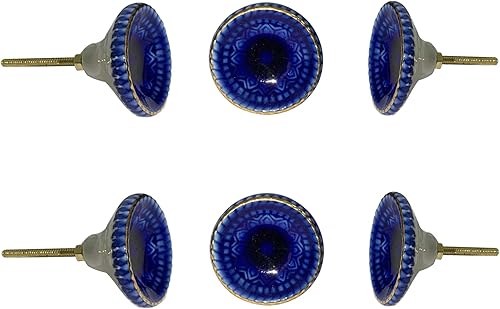Perilla Home Juego de 6 pomos redondos decorativos de cerámica de Marrakech para el hogar, gabinetes de cocina, armario, puerta de cristal, aparador