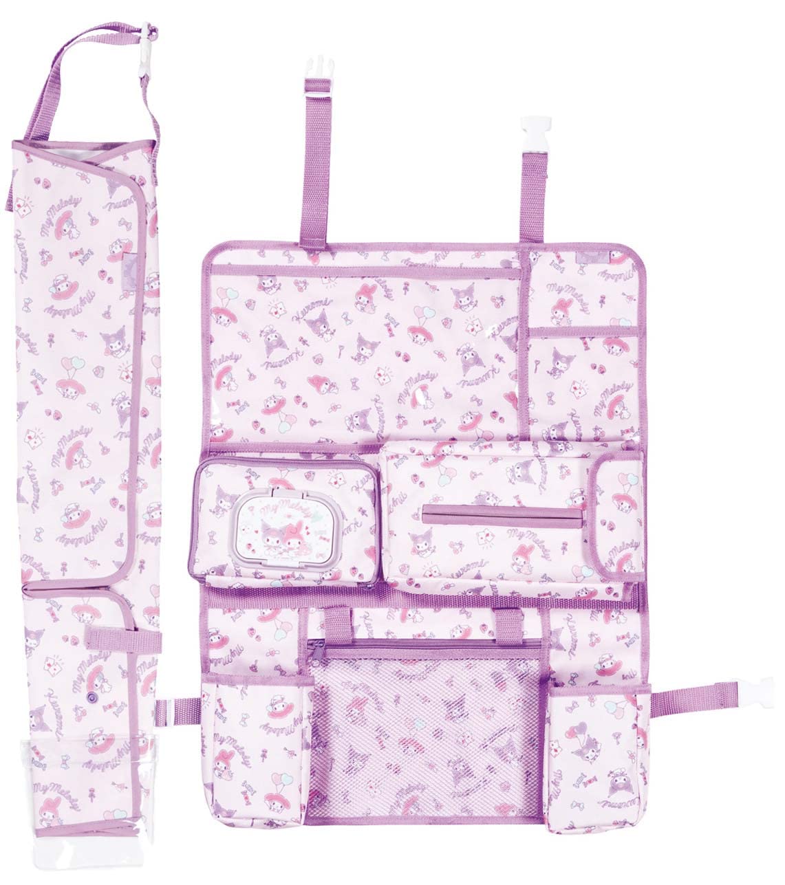 Skater MBSK1-A Stackable Mini Basket, Set of 2, My Melody Kuromi, Cute, Sanrio, 4.6 x 3.3 x 3.1 inches (11.7 x 8.4 x 7.8 cm): Seat back pockets サイズ幅:44×長57