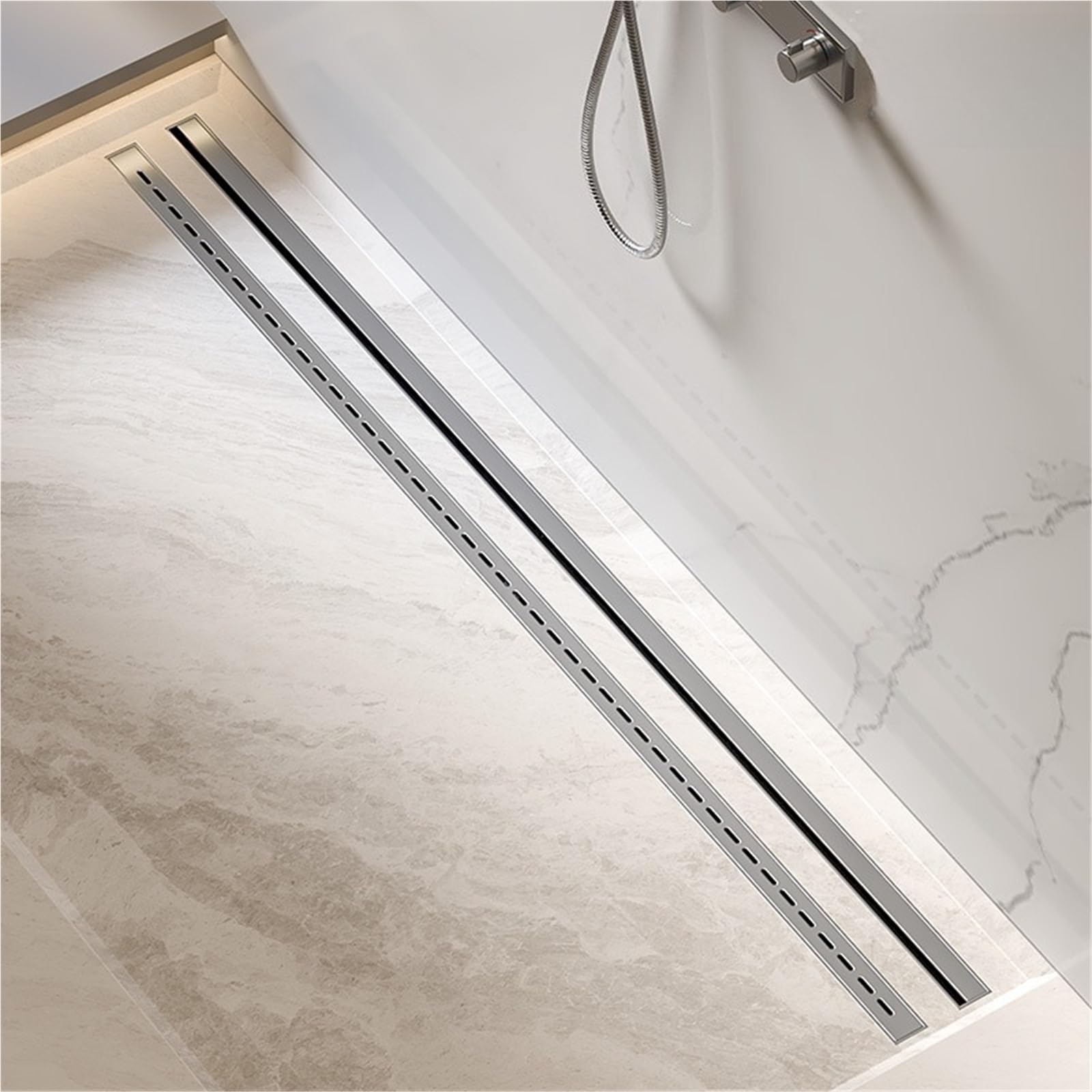 Canale Doccia Scarico for doccia lineare ultra stretto da 3,2 cm Drenaggio rapido invisibile minimalista a pavimento in acciaio inossidabile