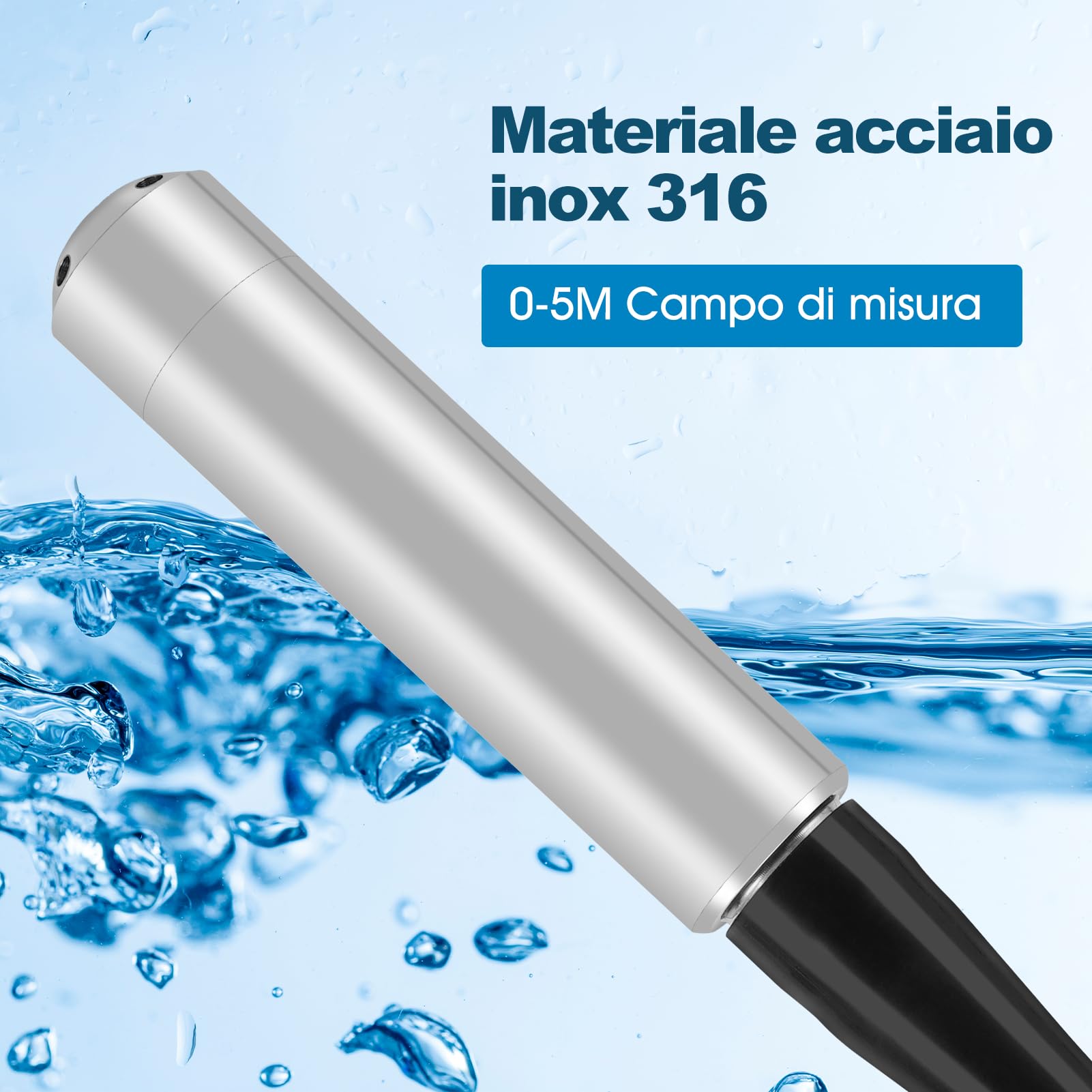 Trasmettitore di livello liquido, Trasmettitore di livello dell'acqua DC24V, 6m Cavo Impermeabile, Output di trasmissione 4-20 mA, rilevare gamma 0-5m per Rilevare L'acqua