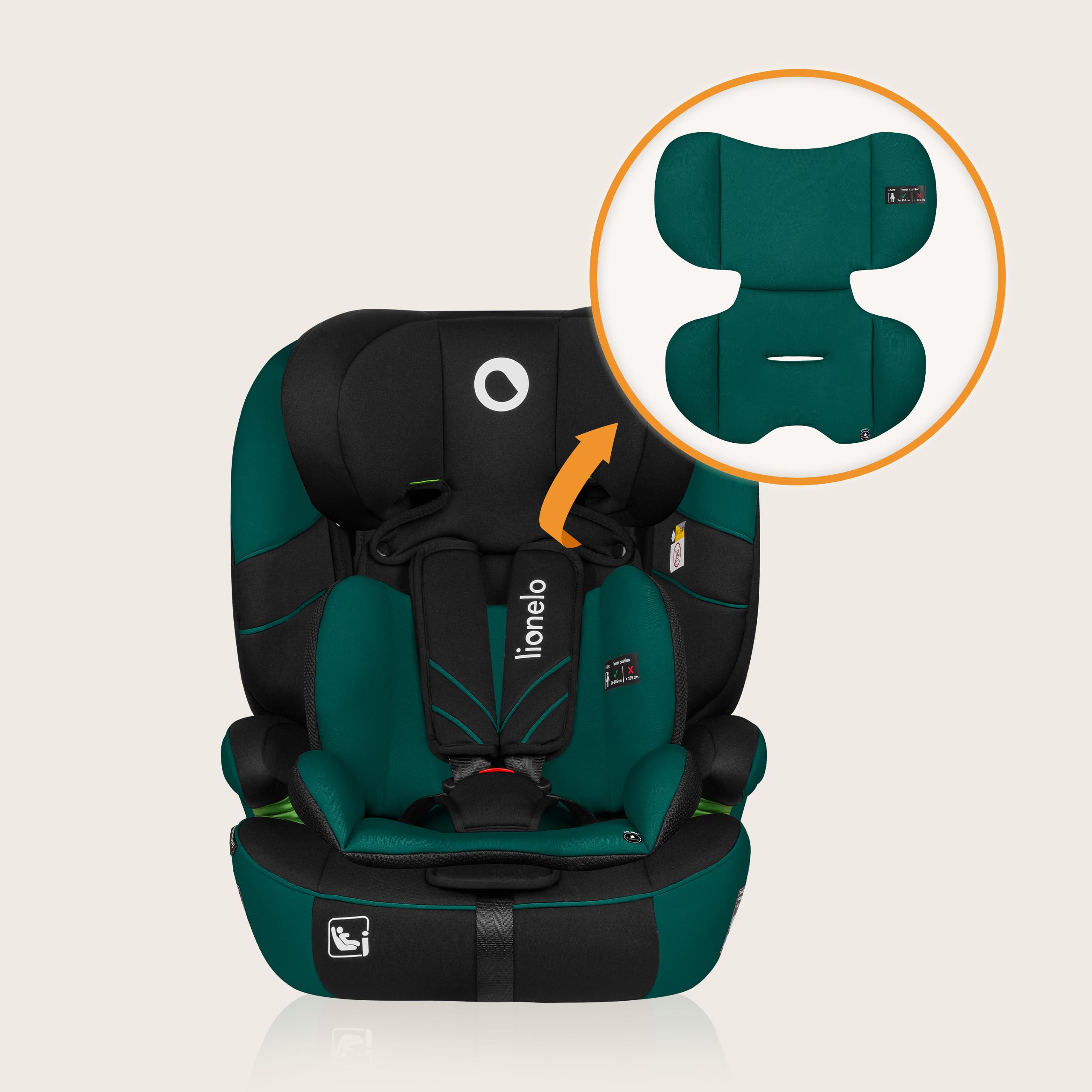LIONELO LEVI ONE I-SIZE 76-150 cm Kinderautositz, Gruppe 1 2 3 | Seitenschutz, 10 Grad Kopfstützenverstellung Bequeme Armlehnen Verstellbare Rückenlehne, R129 i-Size