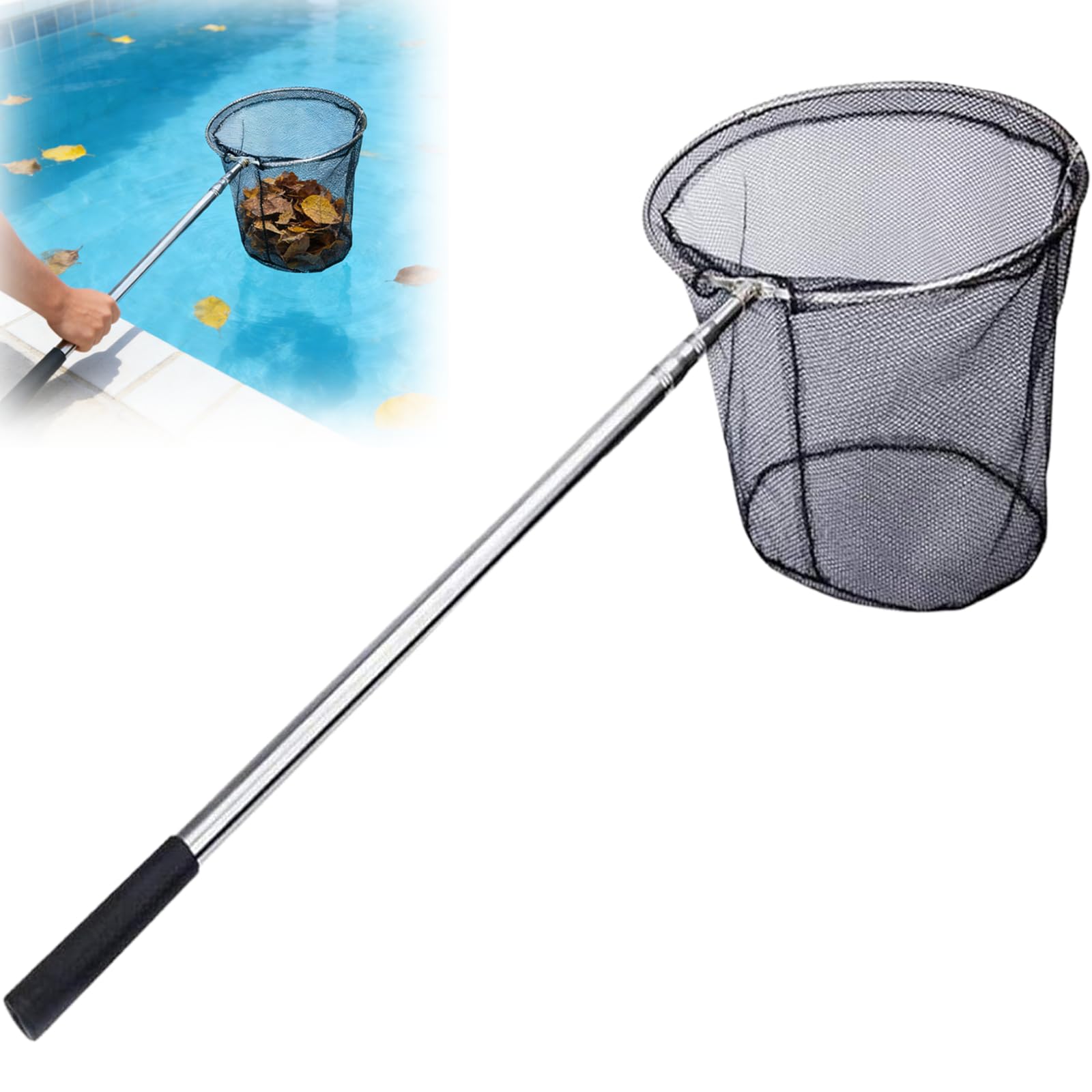 Lereke 155CM Pool Skimmer Net, Swimming Pool Cleaning Net with Extendable Telescopic Pole, Aluminium Fine Mesh Pond Skimmer for Cleaning Pool,Garden Pond,Fountain,Tubs,Spa,Fish Tank