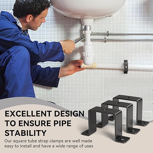 Miniatura 7 de 3 abrazaderas de correa de tubo cuadrado de 2 x 2 pulgadas  Soporte de acero en forma de U  Abrazadera de tubo cuadrada con recubrimiento de polvo